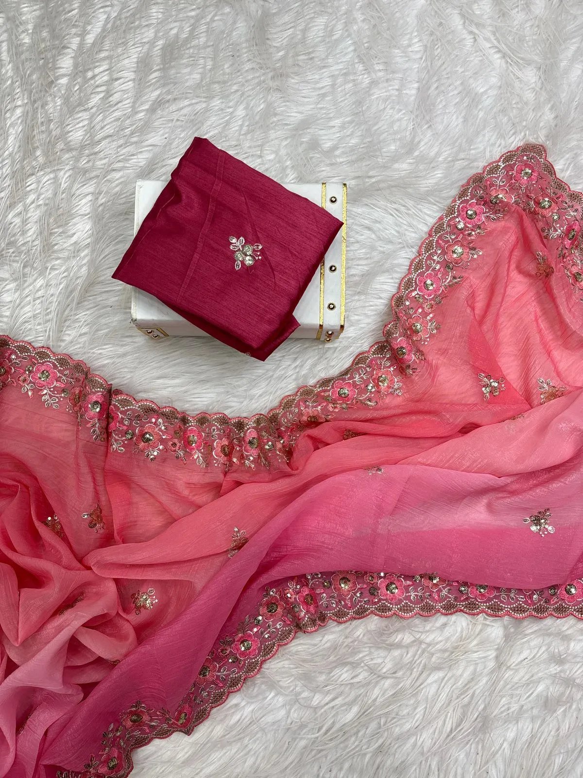 Embroidered Velvet Saree with Sequin Work & Matching Blouse in Surat