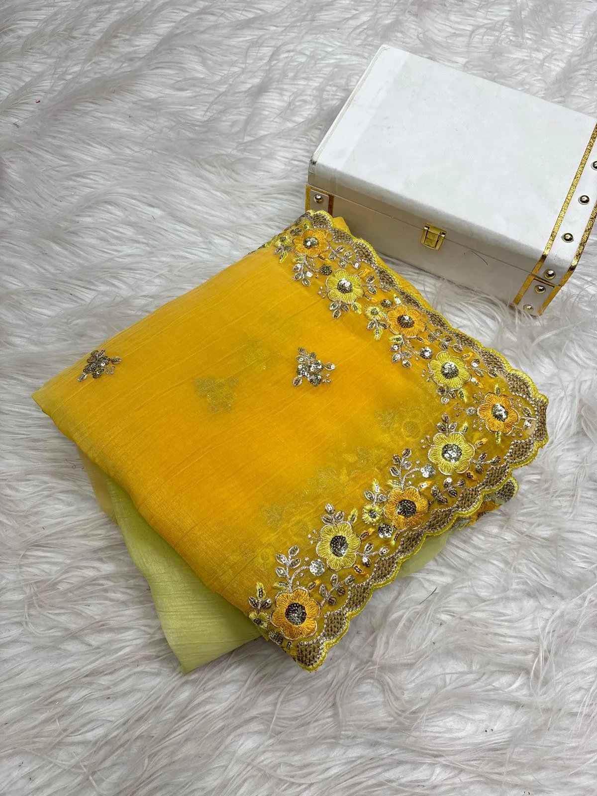 Embroidered Velvet Saree with Sequin Work & Matching Blouse in Surat