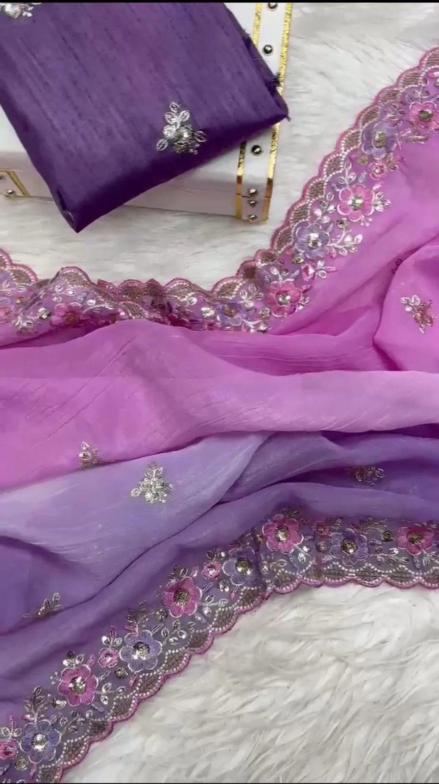 Embroidered Velvet Premium Saree in Surat