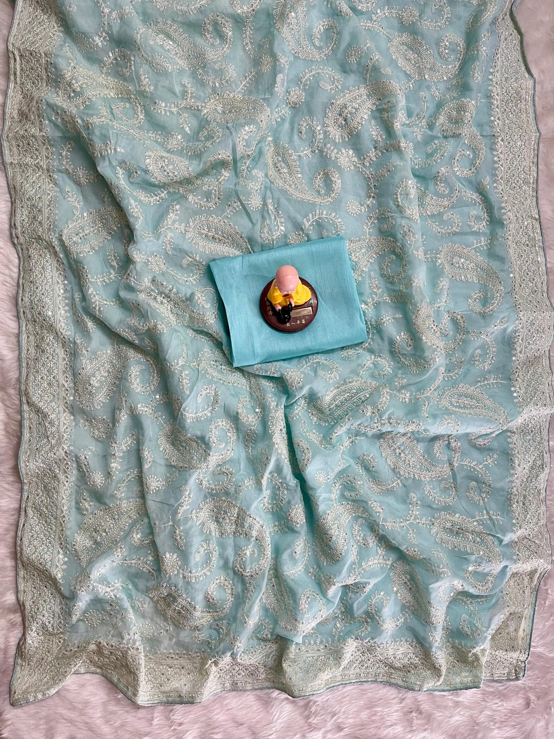Organza Silk Saree with Sequence Embroidery & C Pallu Work in Surat