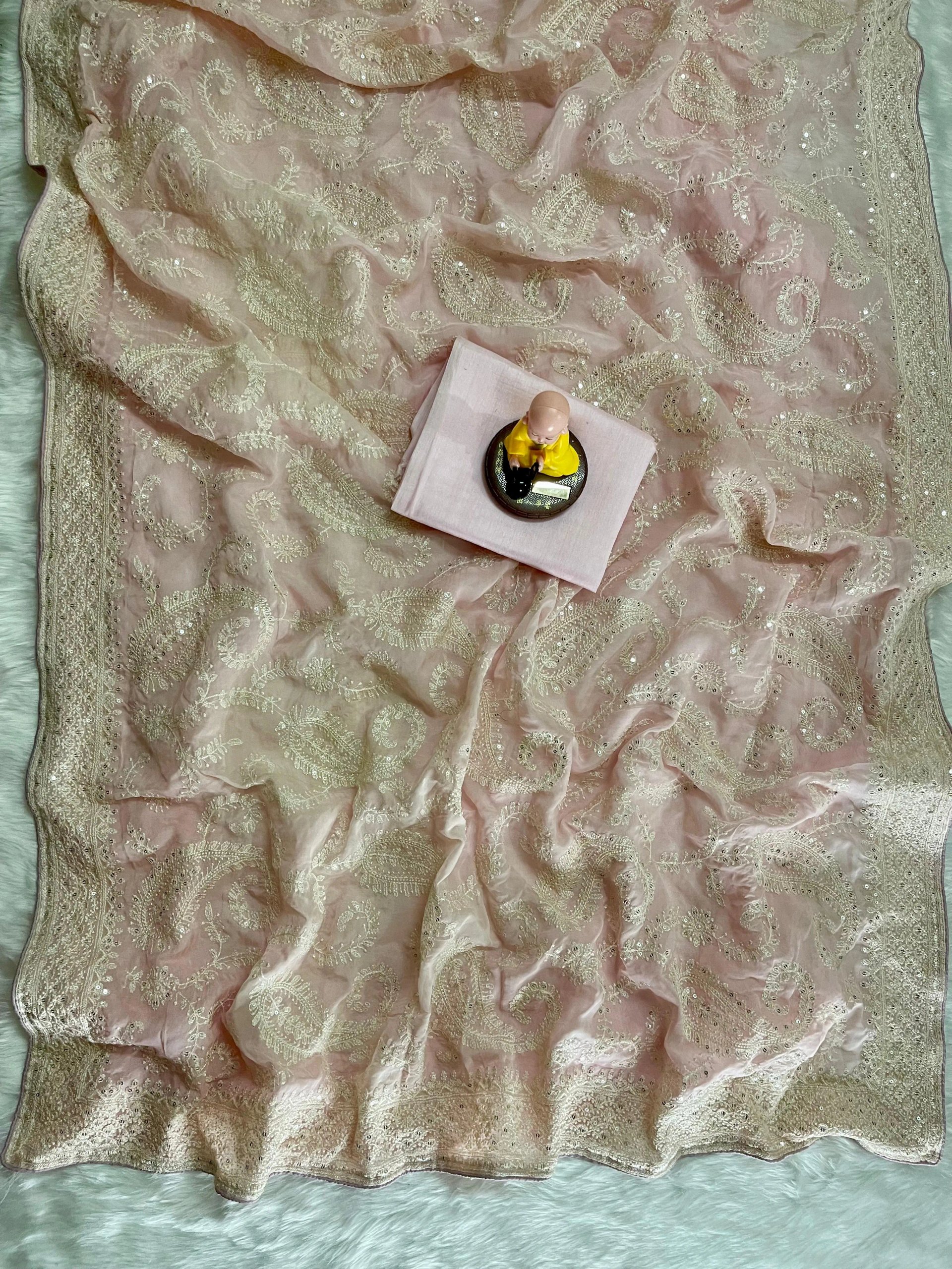 Organza Silk Saree with Sequence Embroidery & C Pallu Work in Surat