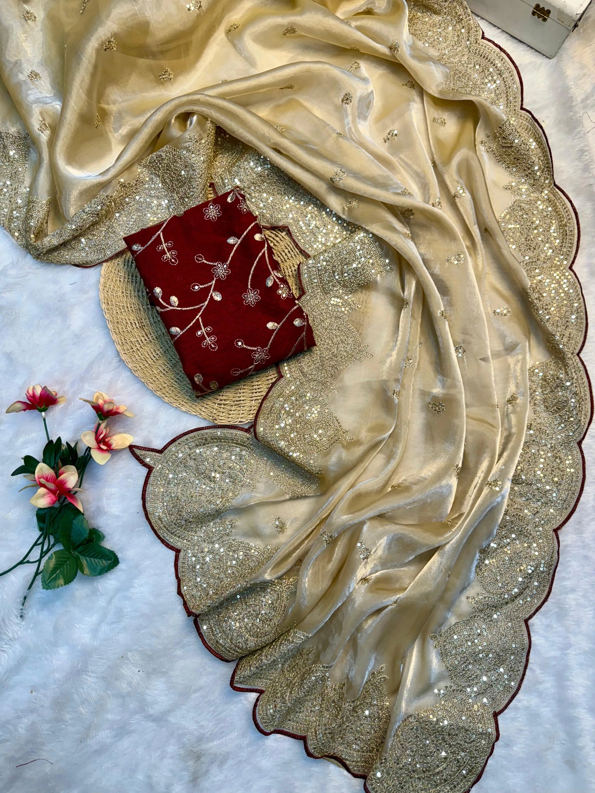 Soft Silk Saree with Sequin Pallu & Embroidered Blouse in Surat