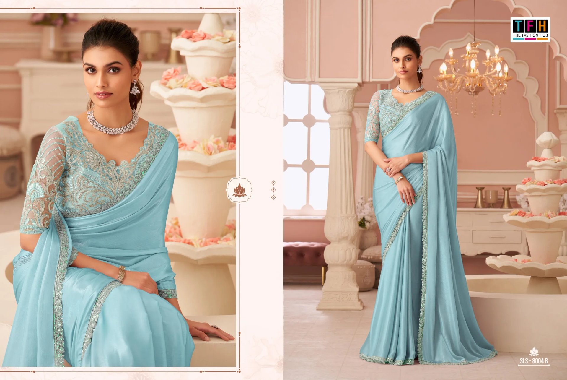 Silver Chiffon Shimmer Saree - Elegant Party Wear Designer in Surat