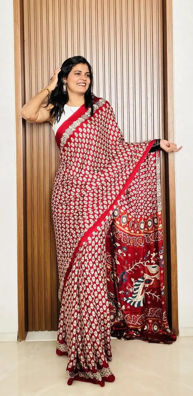 Semi Gajji Silk Saree with Ajrakh Bandhej Print Work in Surat