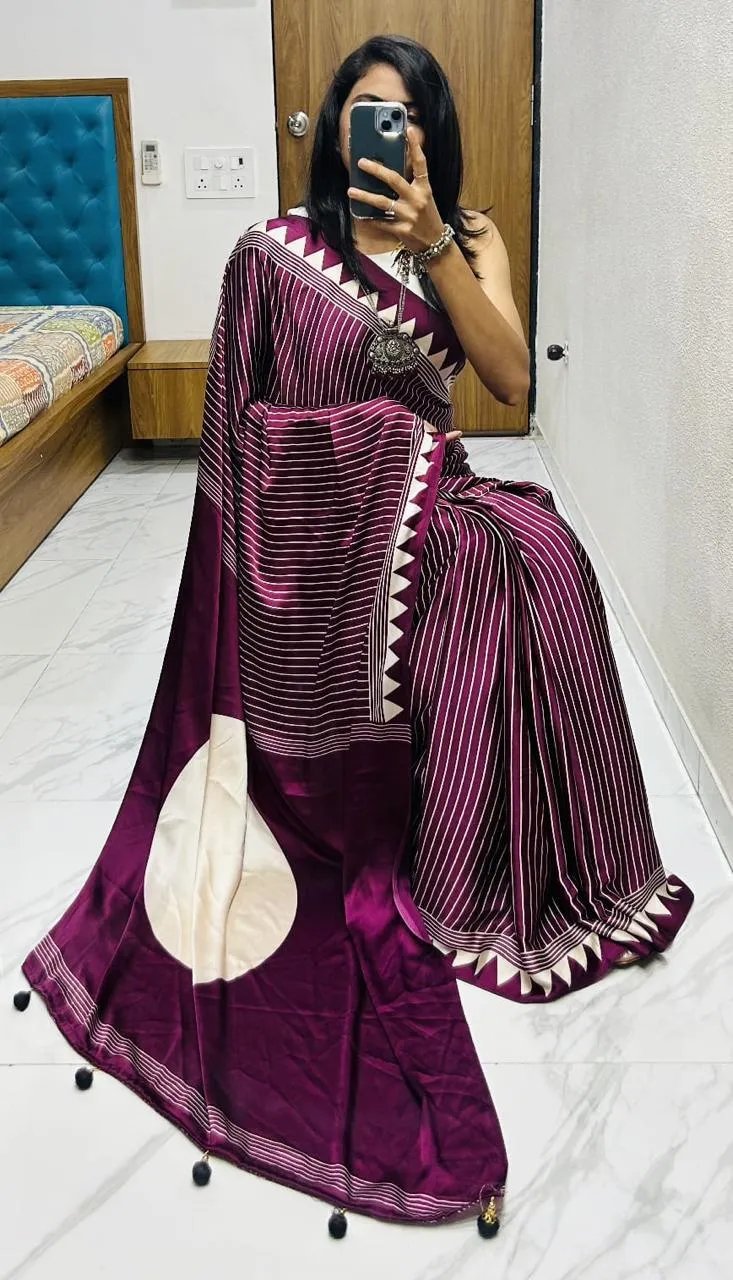 Semi Gajji Silk Saree with Ajrakh Bandhej Print Work in Surat
