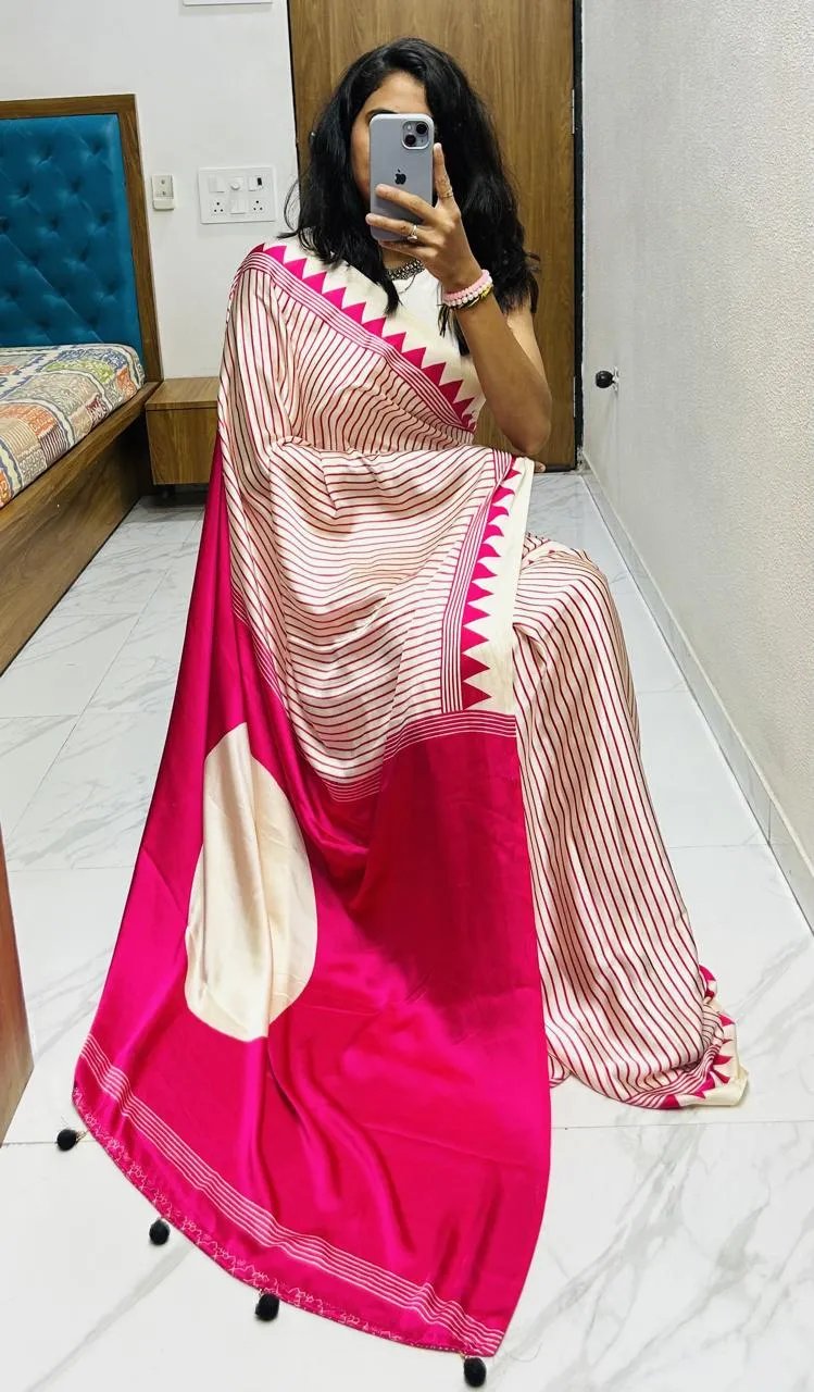 Semi Gajji Silk Saree with Ajrakh Bandhej Print Work in Surat
