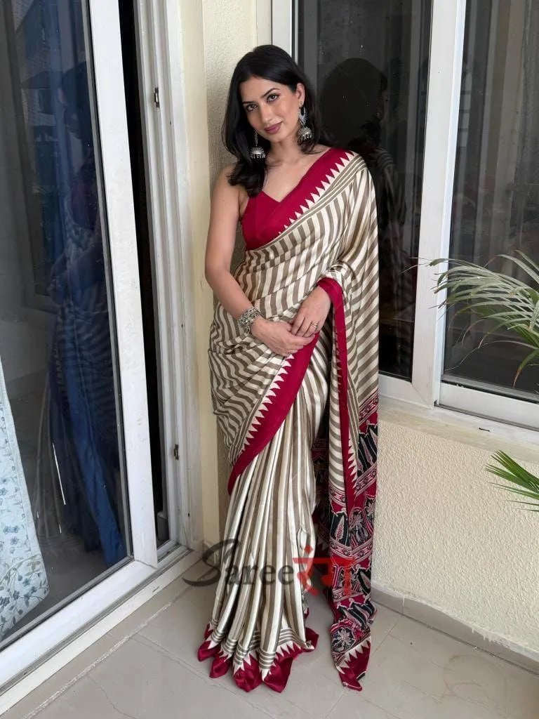 Semi Gajji Silk Saree with Ajrakh Bandhej Print Work in Surat