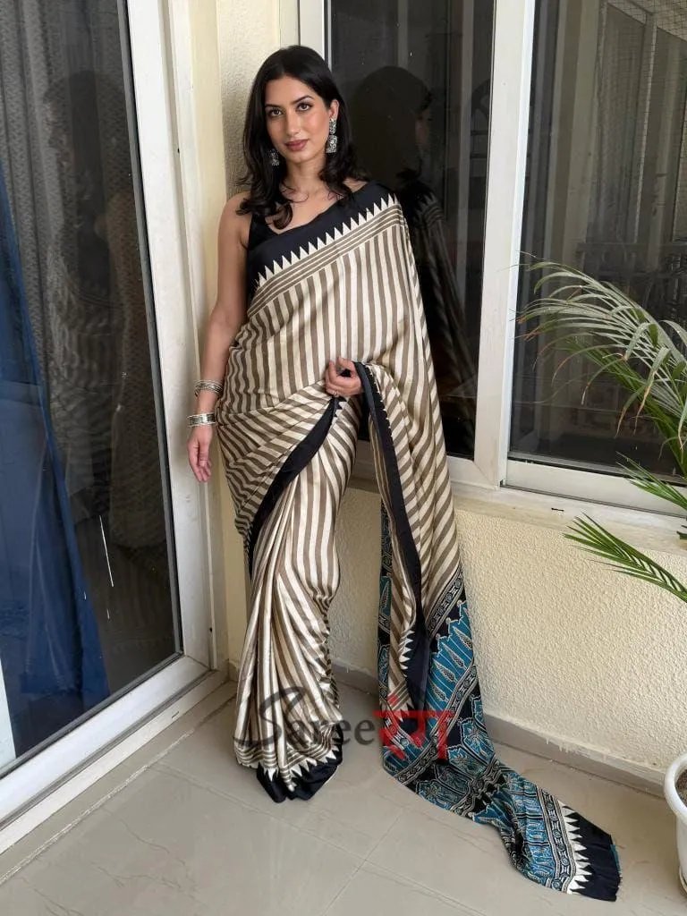 Semi Gajji Silk Saree with Ajrakh Bandhej Print Work in Surat