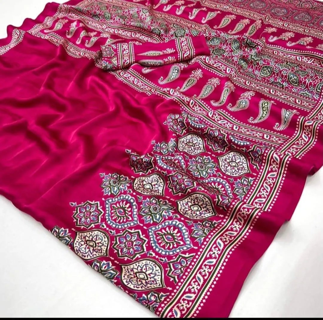 Semi Gajji Silk Saree with Ajrakh Bandhej Print Work in Surat