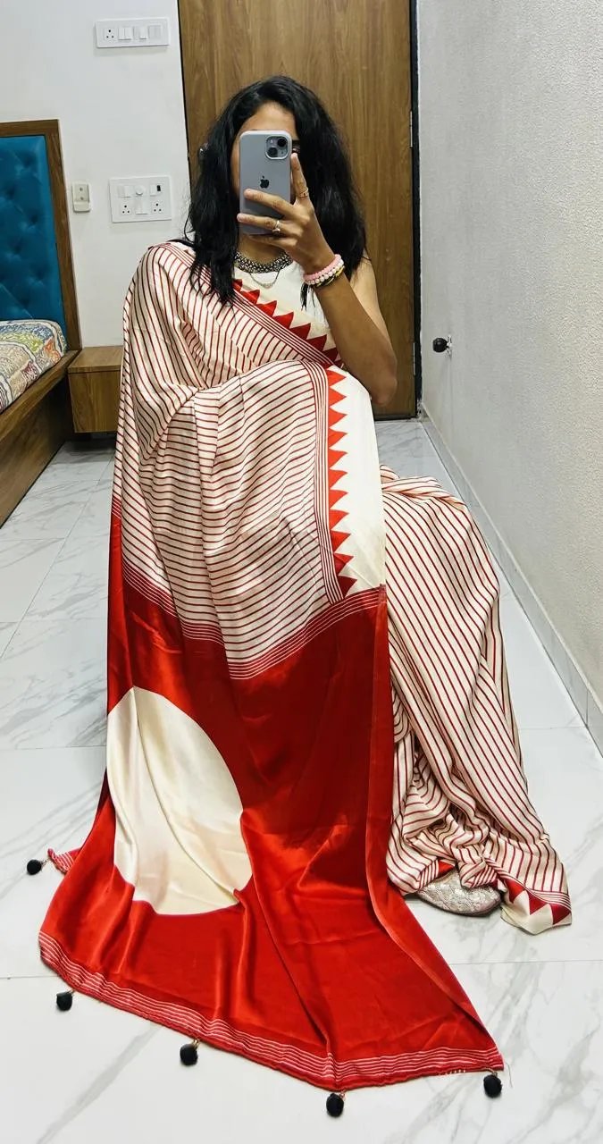 Semi Gajji Silk Saree with Ajrakh Bandhej Print Work in Surat