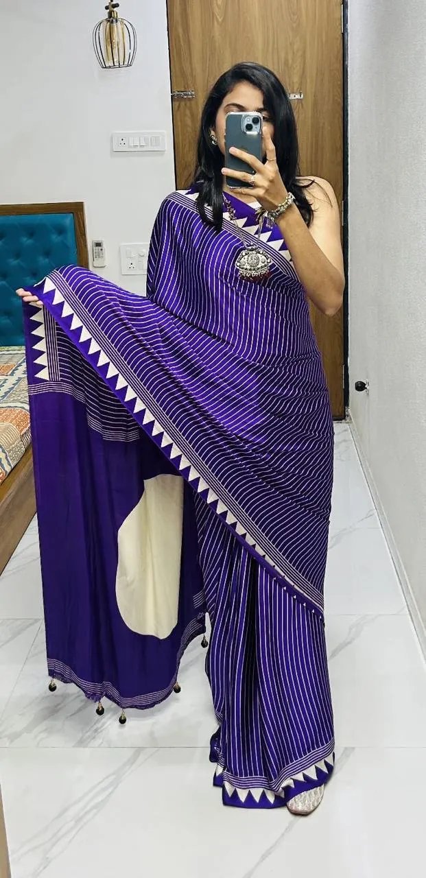 Semi Gajji Silk Saree with Ajrakh Bandhej Print Work in Surat