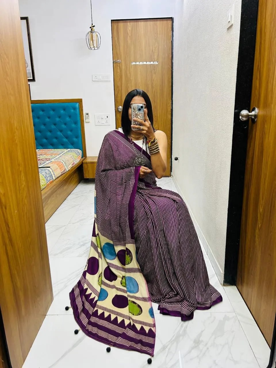 Semi Gajji Silk Saree with Ajrakh Bandhej Print Work in Surat