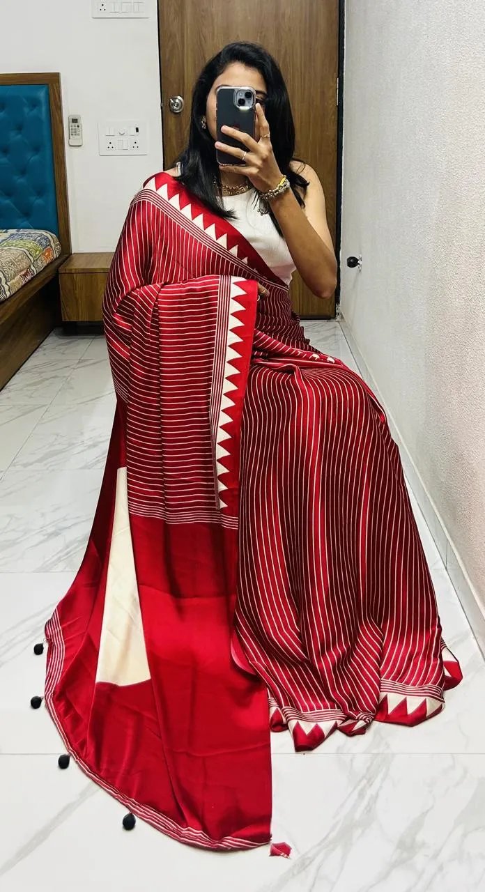 Semi Gajji Silk Saree with Ajrakh Bandhej Print Work in Surat