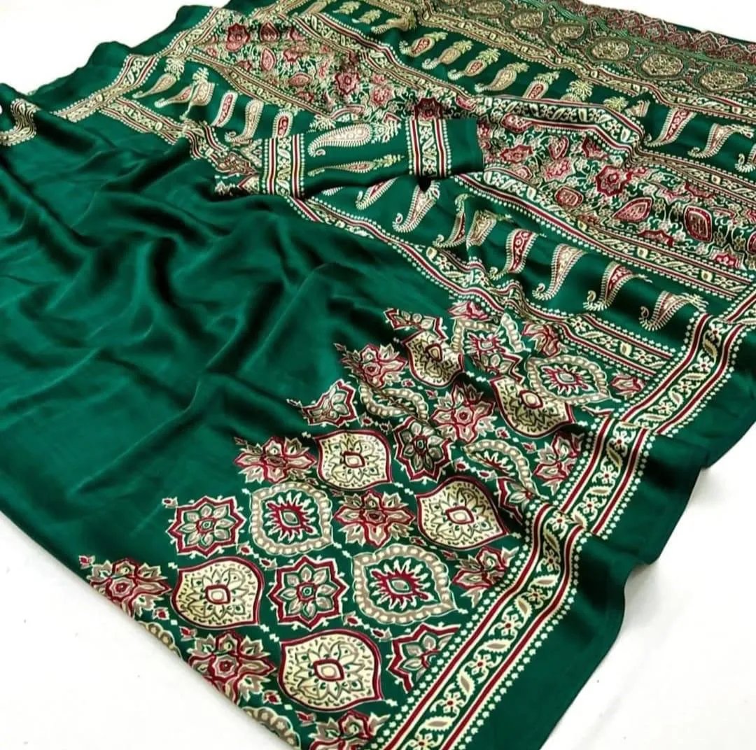Semi Gajji Silk Saree with Ajrakh Bandhej Print Work in Surat