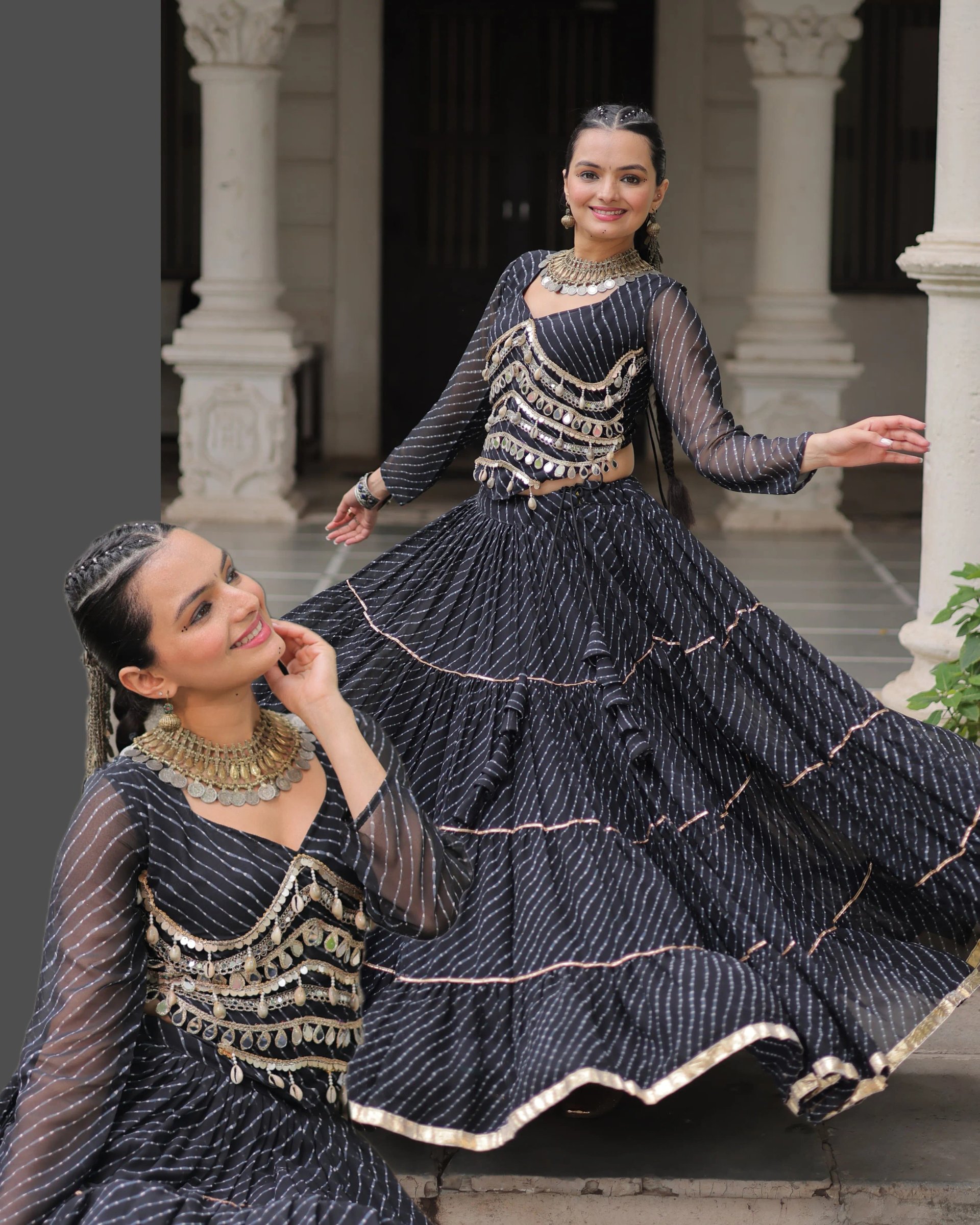 Designer Leheriya Print Navratri Lehenga Choli with Gota Patti in Surat
