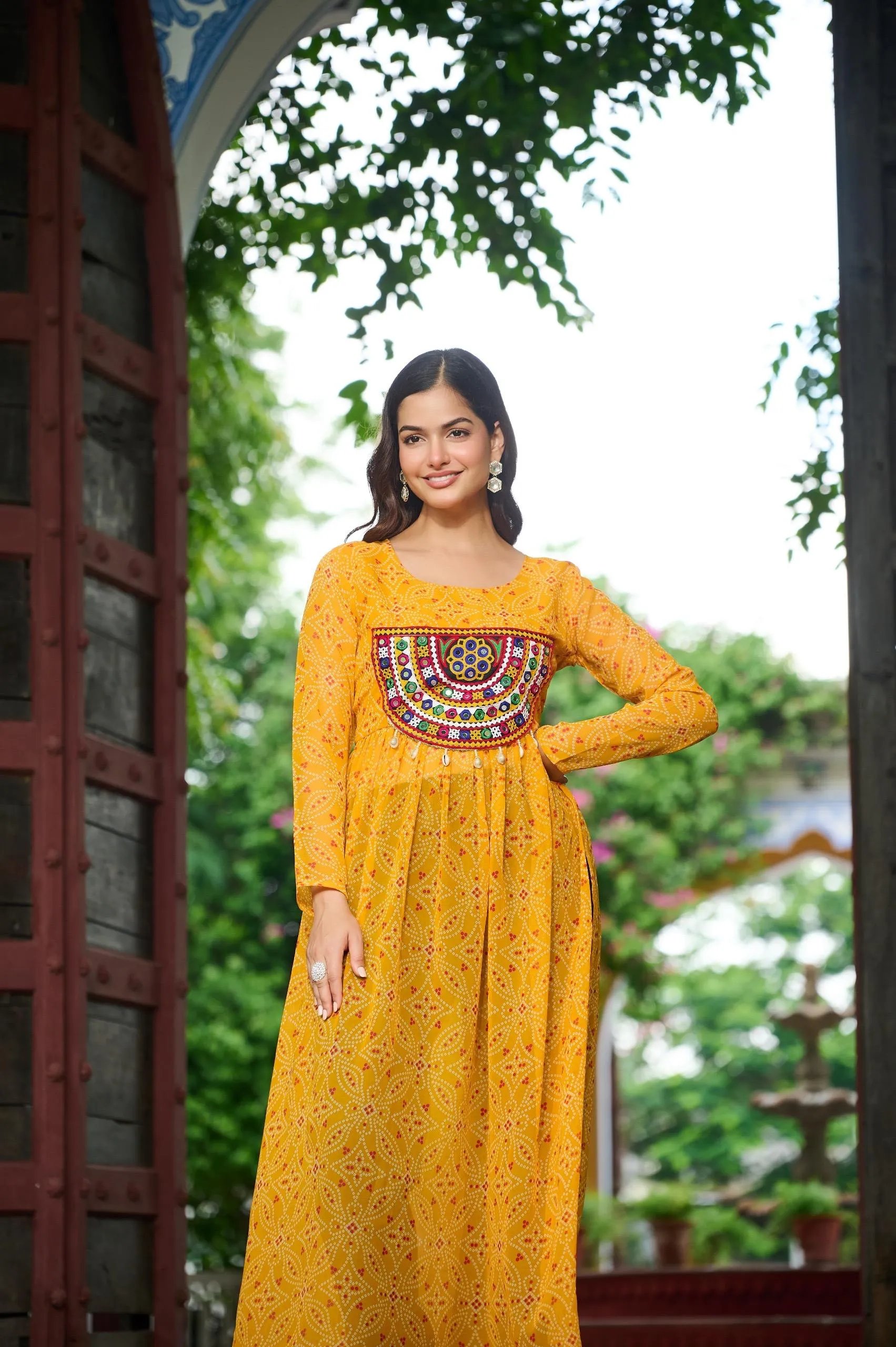 Bandhej Print Kurti with Kutchi Patchwork Navratri Wear in Surat