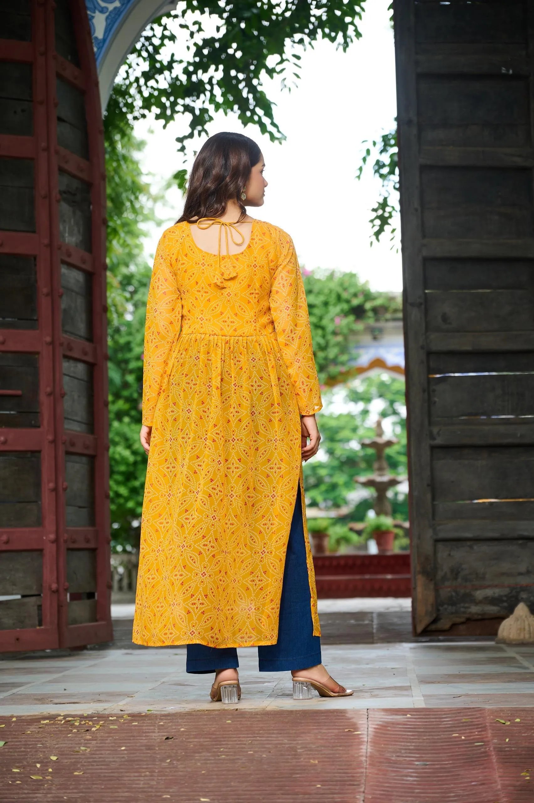 Bandhej Print Kurti with Kutchi Patchwork Navratri Wear in Surat