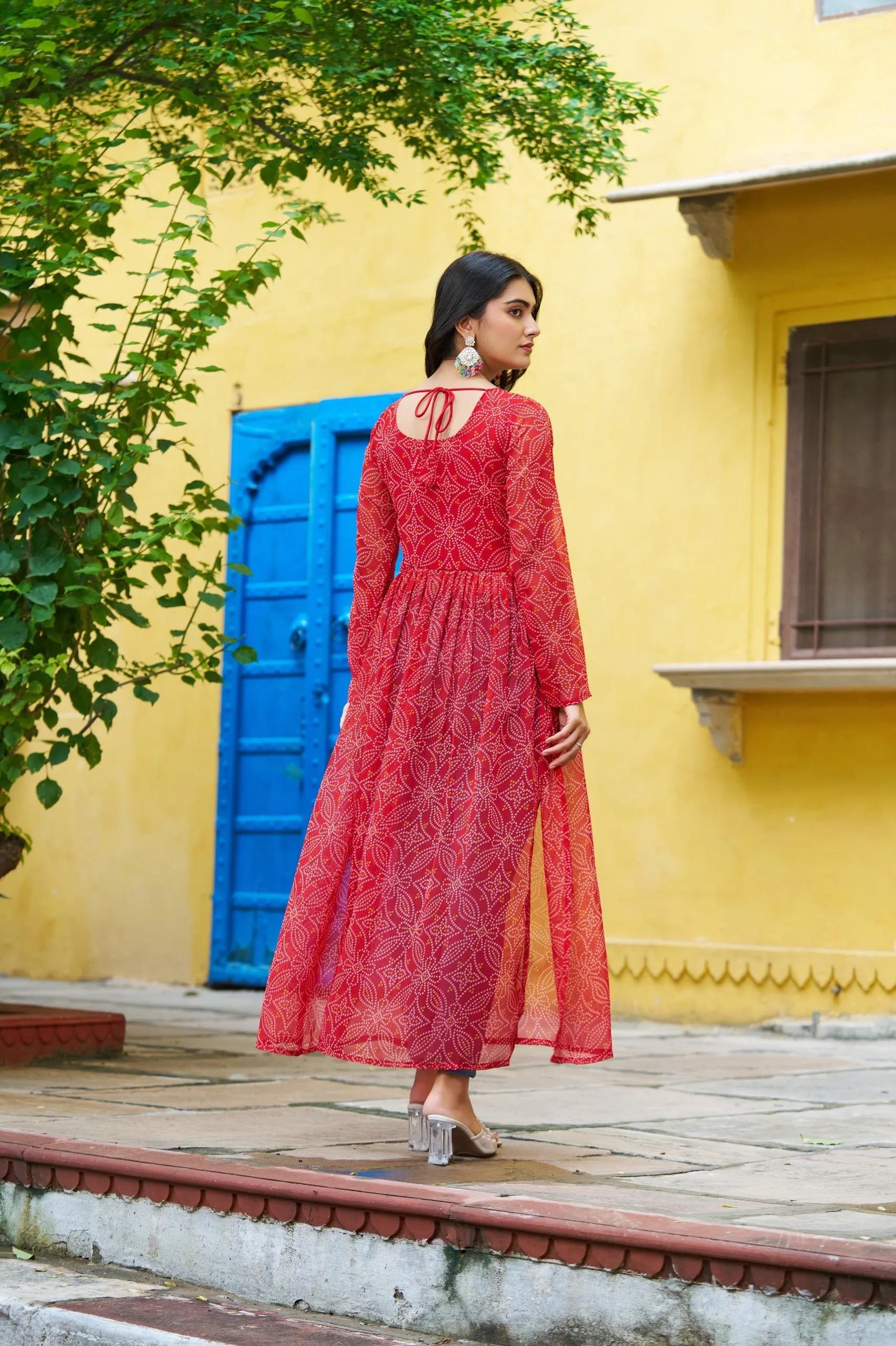 Bandhej Print Kurti with Kutchi Patchwork Navratri Wear in Surat