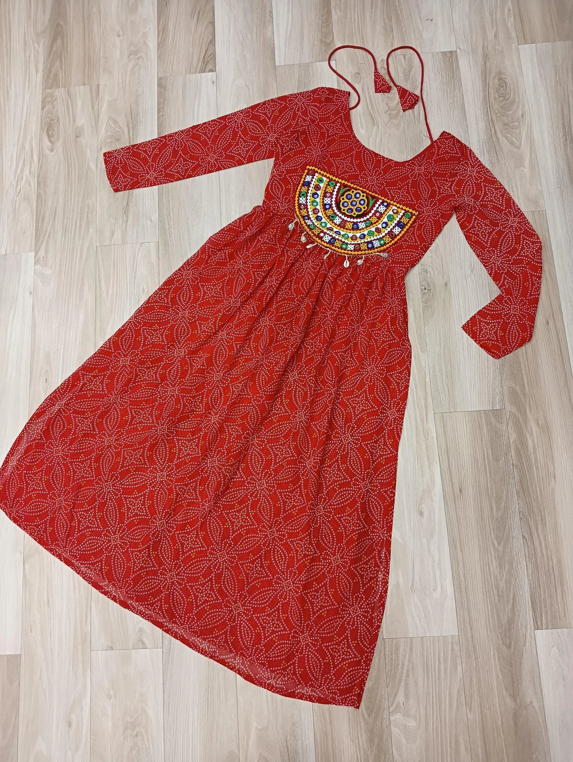 Bandhej Print Kurti with Kutchi Patchwork Navratri Wear in Surat