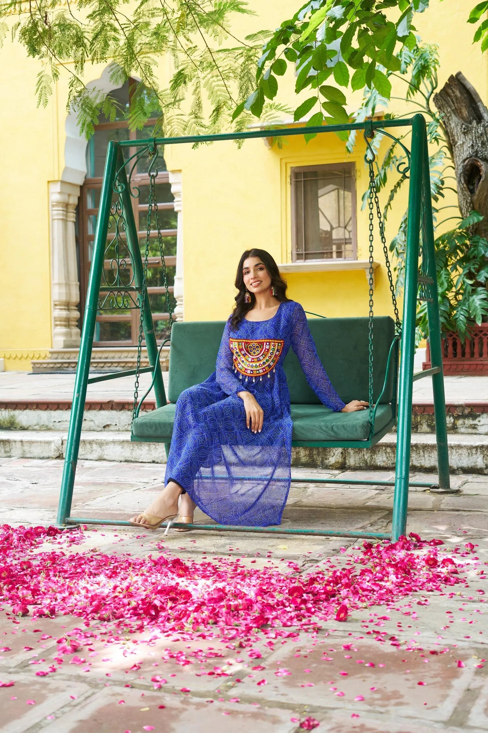 Bandhej Print Kurti with Kutchi Patchwork Navratri Wear in Surat