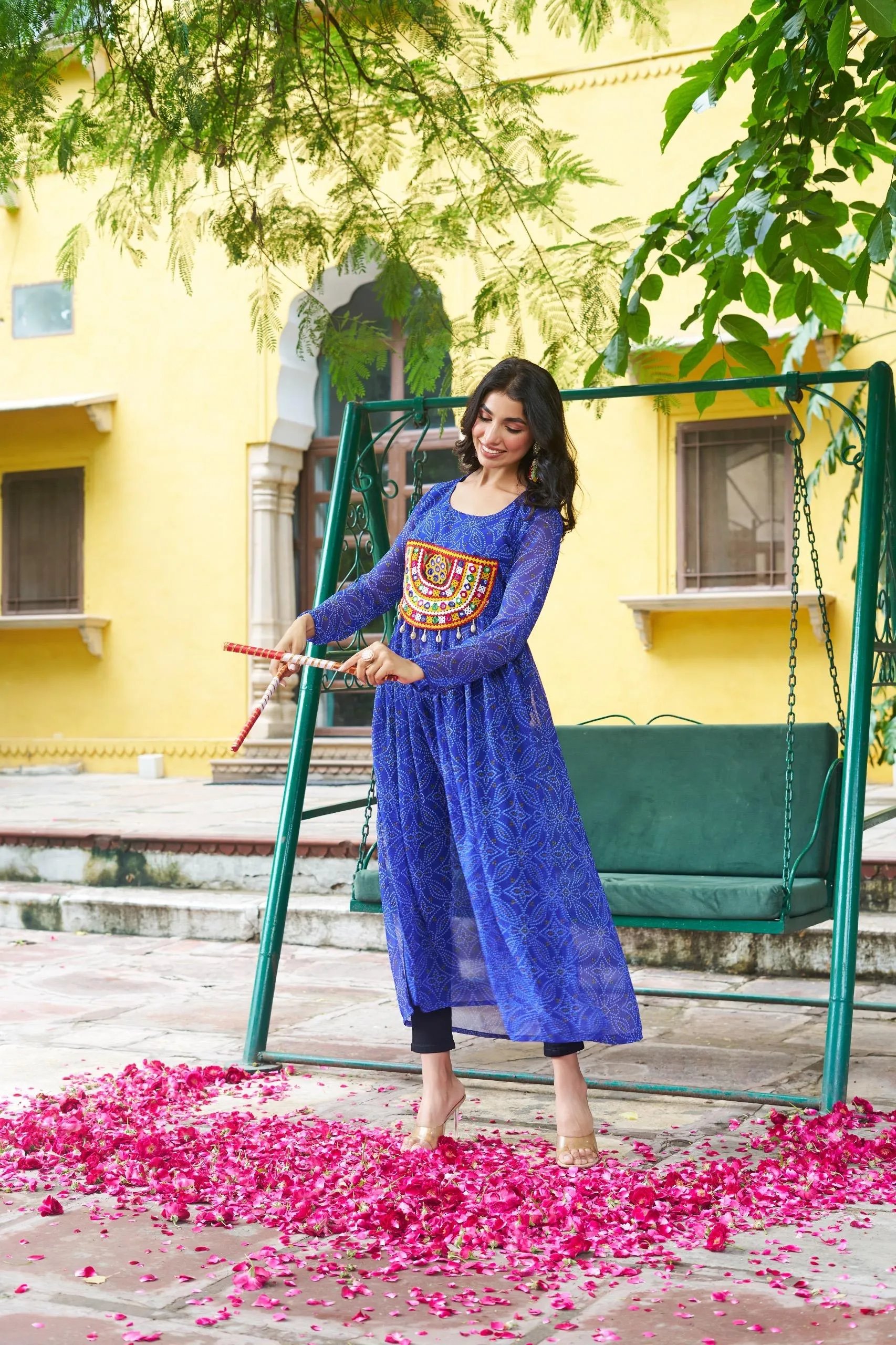 Bandhej Print Kurti with Kutchi Patchwork Navratri Wear in Surat