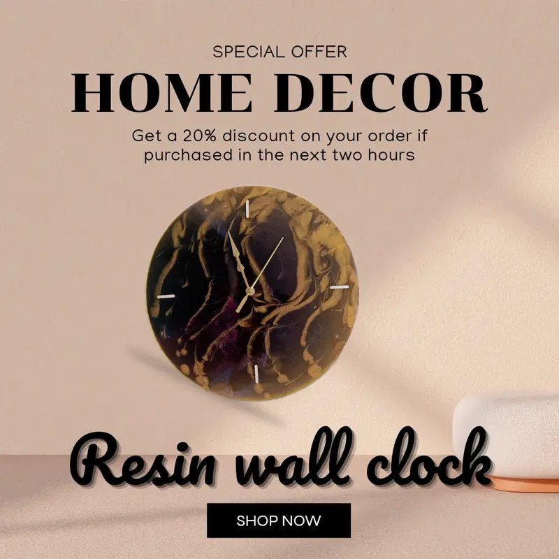 Handmade Resin Wall Clock - Glossy Artistic Home Decor Piece in Ahmedabad