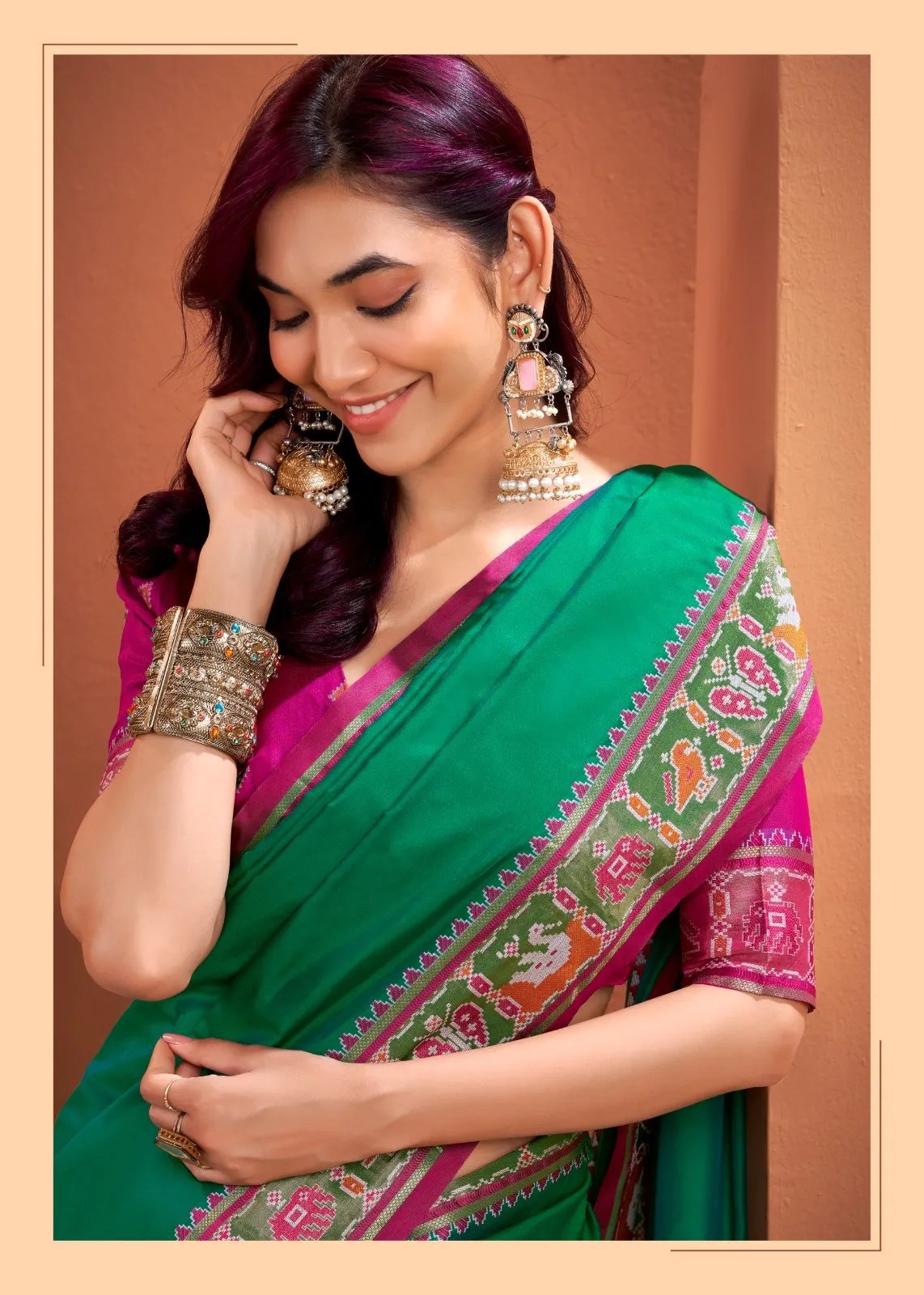 Silk Saree with Patola Weaving Pallu and Contrast Blouse in Surat