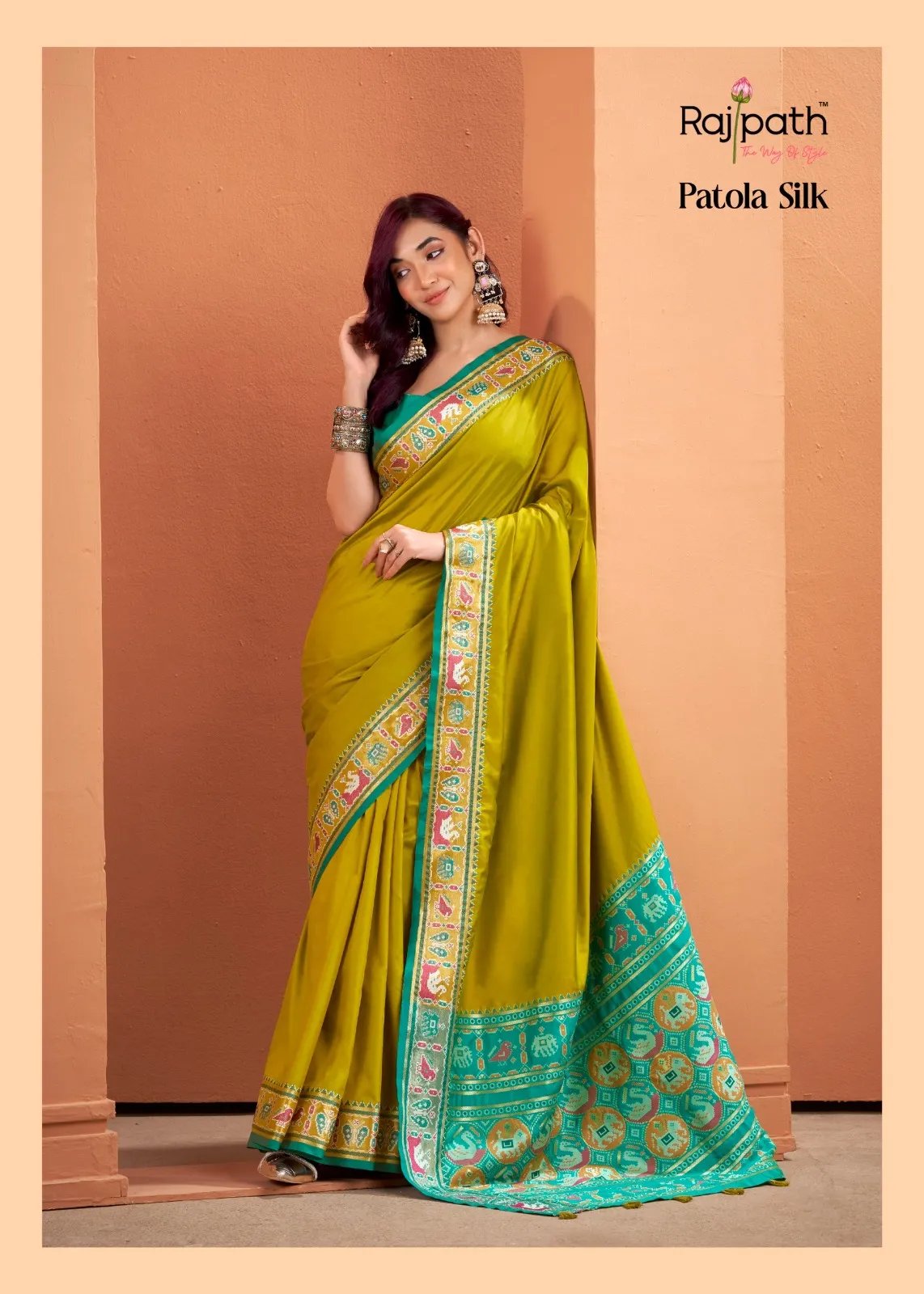Silk Saree with Patola Weaving Pallu and Contrast Blouse in Surat
