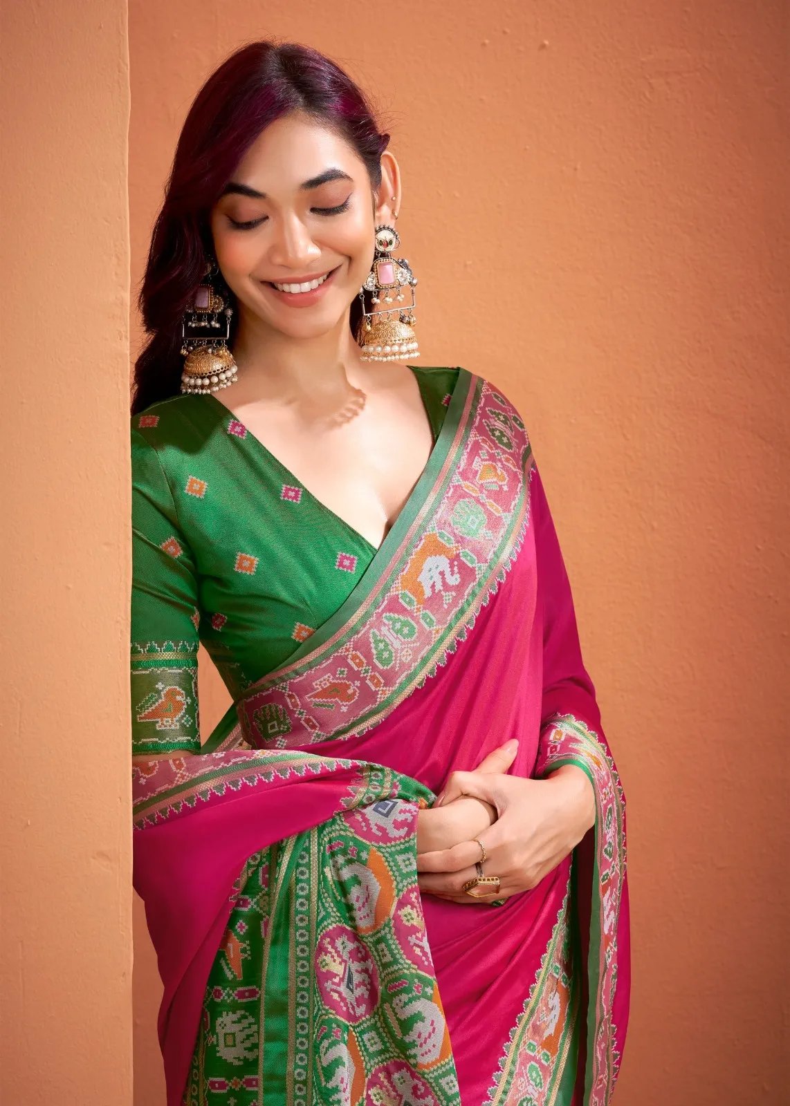Silk Saree with Patola Weaving Pallu and Contrast Blouse in Surat