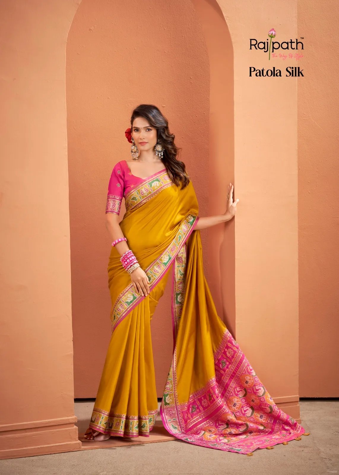 Silk Saree with Patola Weaving Pallu and Contrast Blouse in Surat