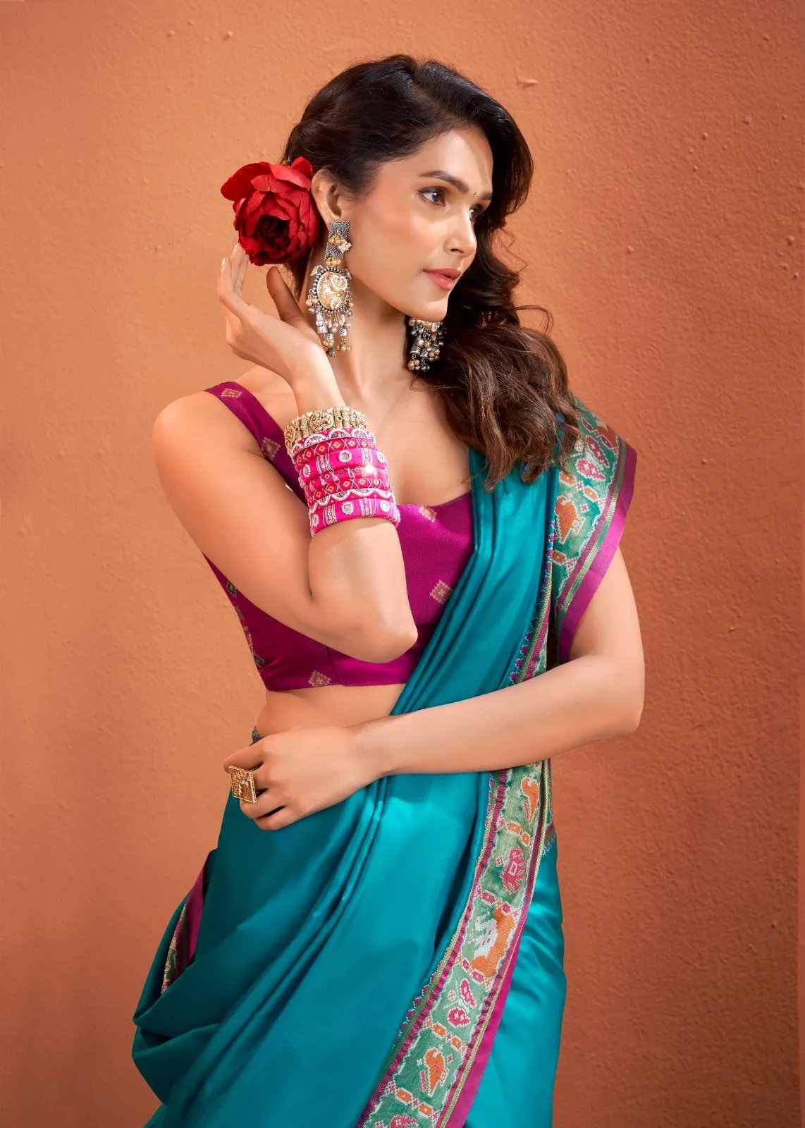 Silk Saree with Patola Weaving Pallu and Contrast Blouse in Surat