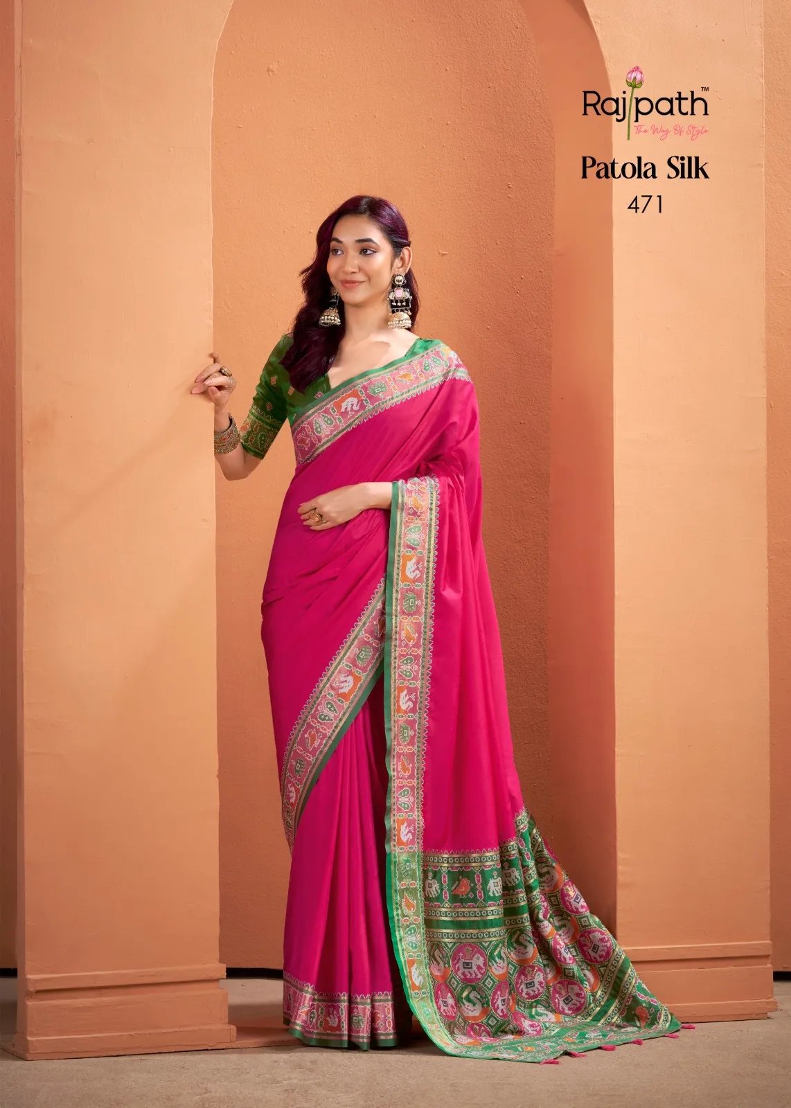 Silk Saree with Patola Weaving Pallu and Contrast Blouse in Surat