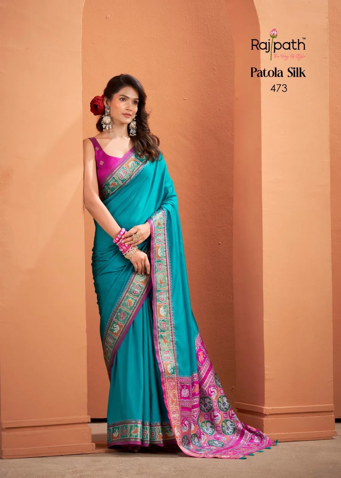 Silk Saree with Patola Weaving Pallu and Contrast Blouse in Surat