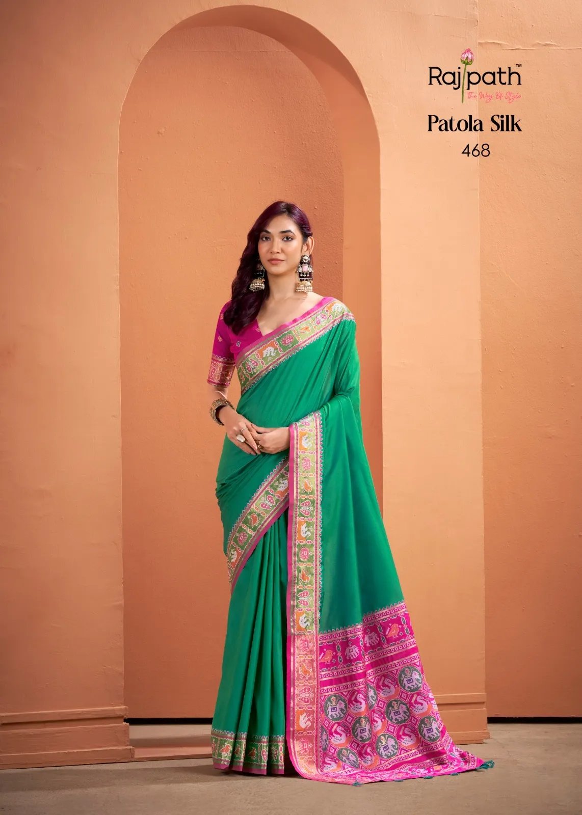 Silk Saree with Patola Weaving Pallu and Contrast Blouse in Surat