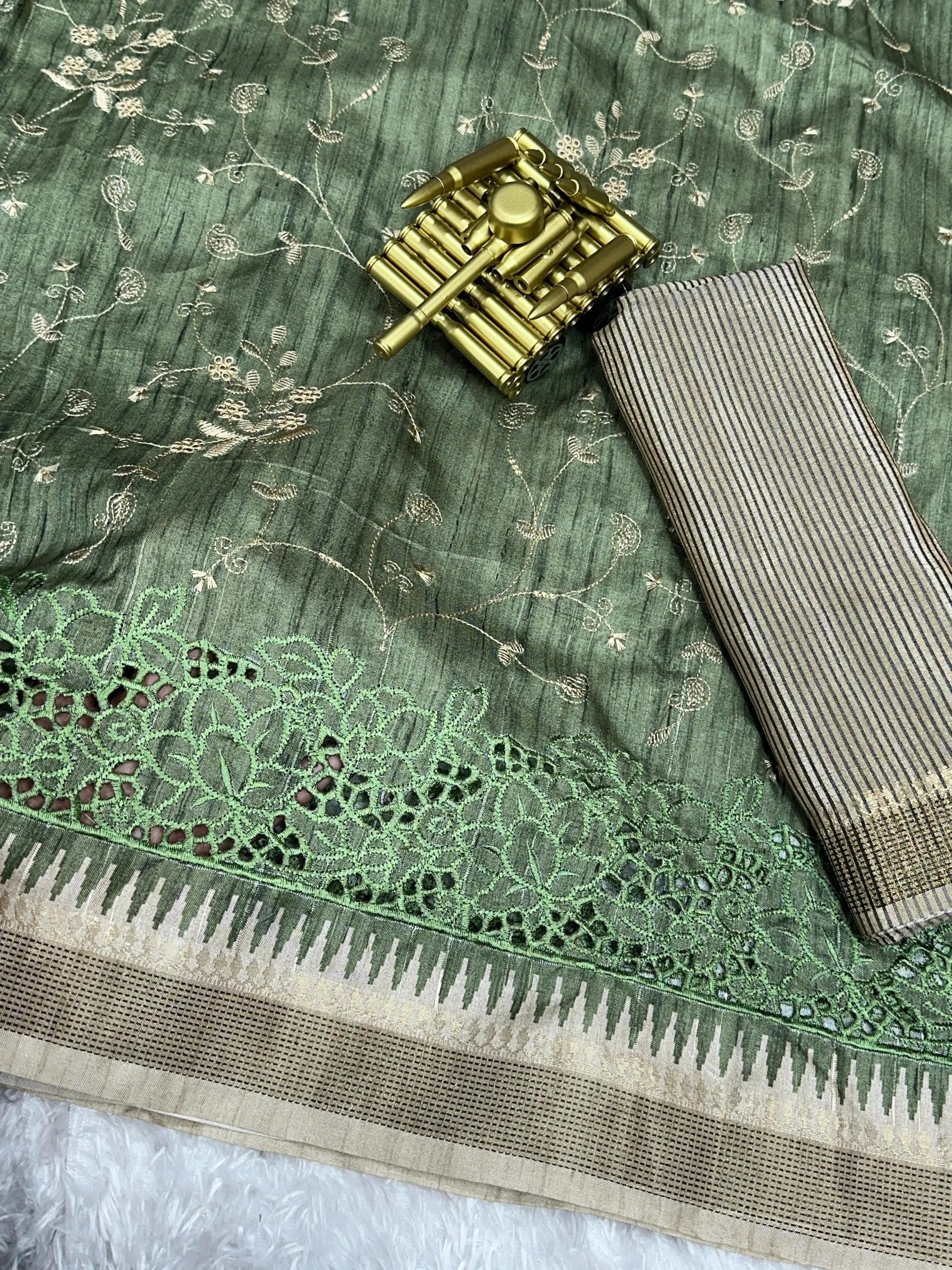 Soft Tusser Cotton Saree with Thread Embroidery Work in Surat