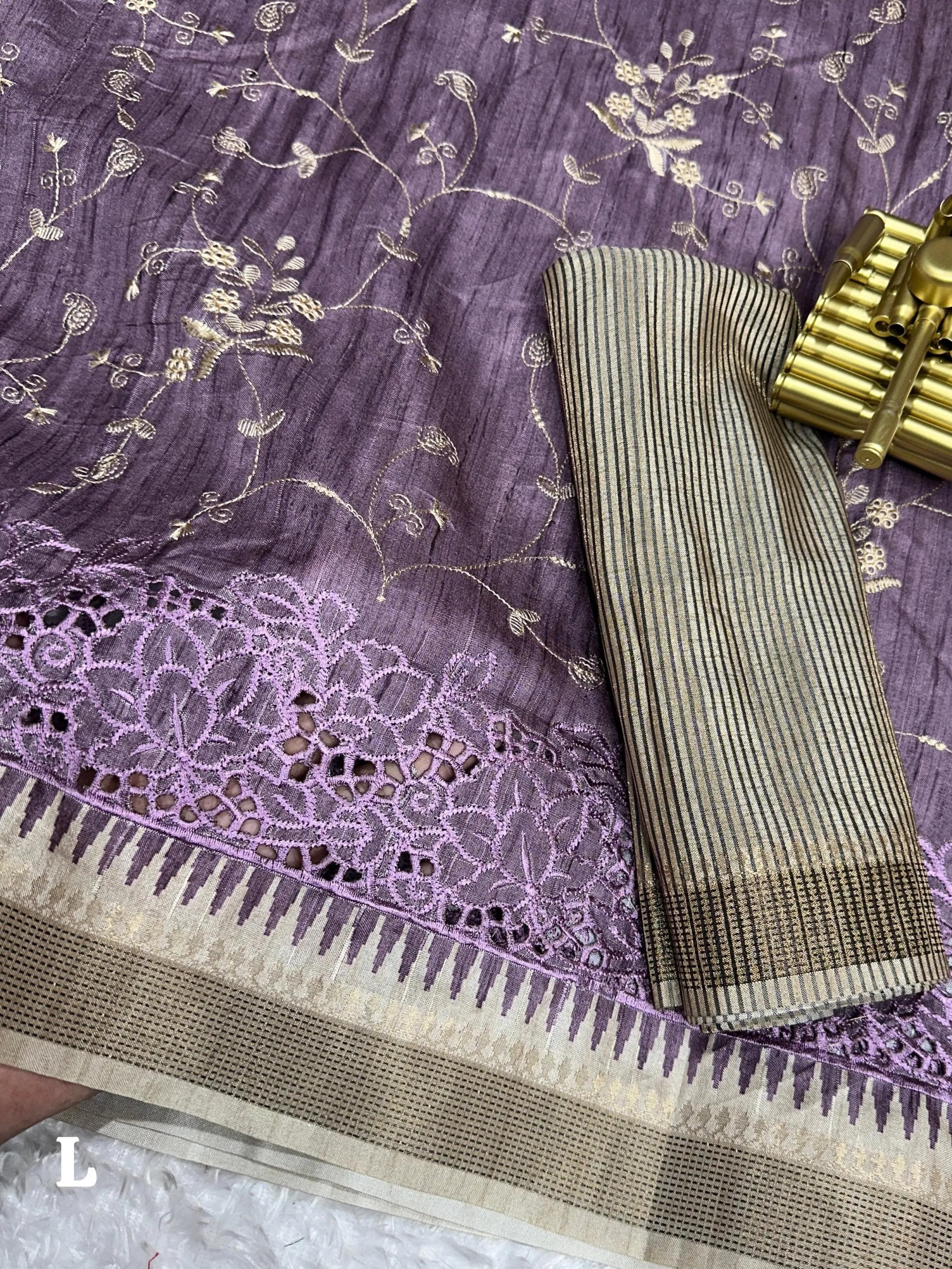 Soft Tusser Cotton Saree with Thread Embroidery Work in Surat