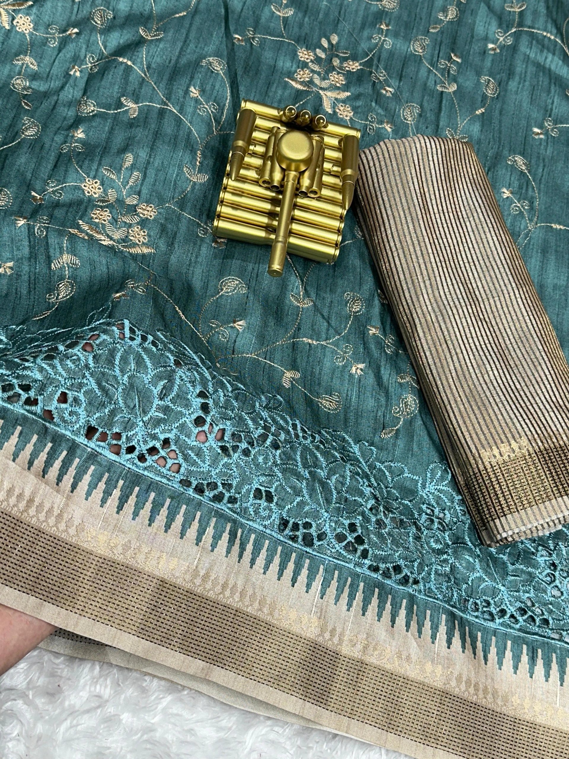 Soft Tusser Cotton Saree with Thread Embroidery Work in Surat