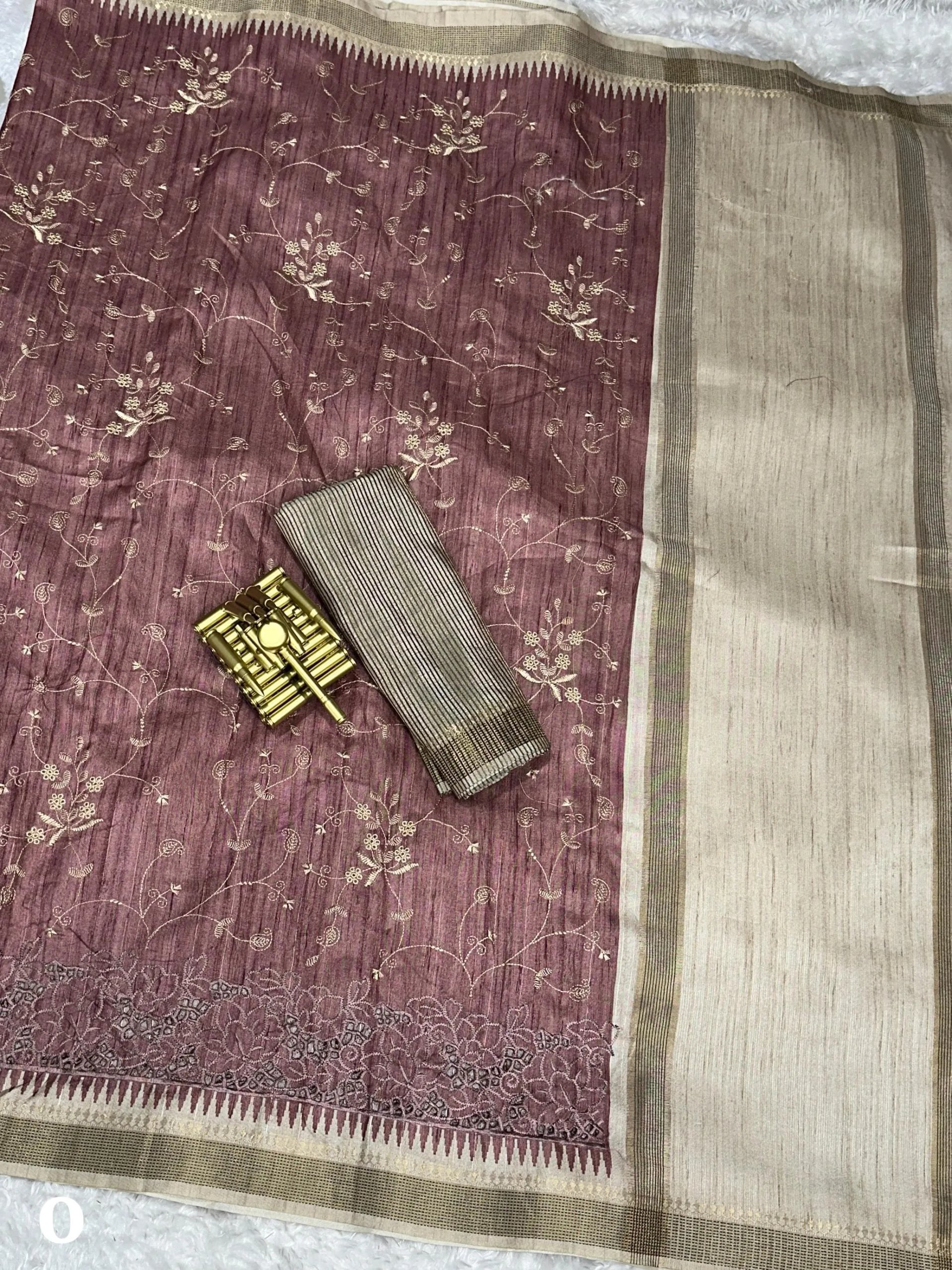 Soft Tusser Cotton Saree with Thread Embroidery Work in Surat