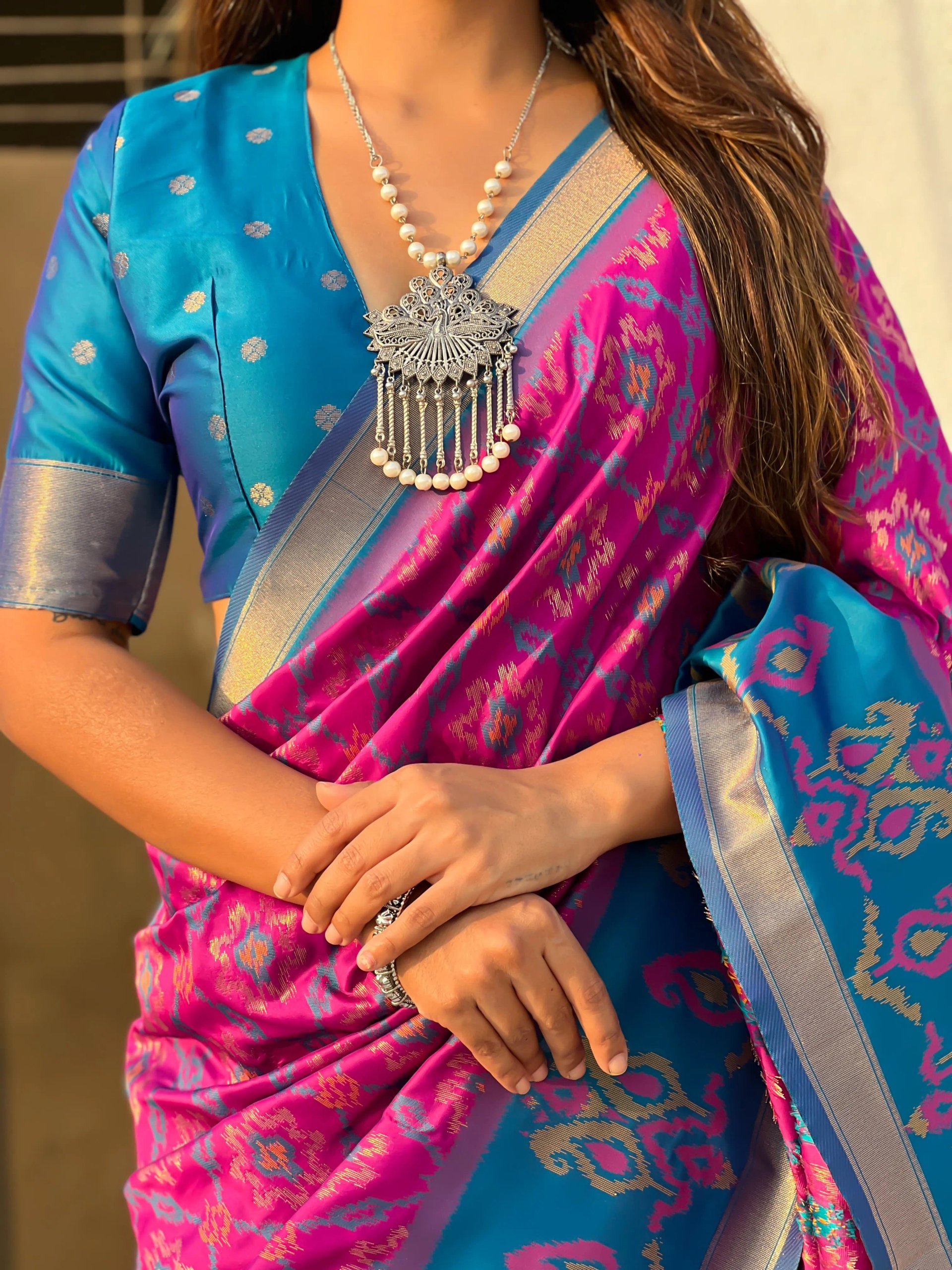 Satrangi Ikkat Patola Silk Saree with Zari Woven Pallu in Surat