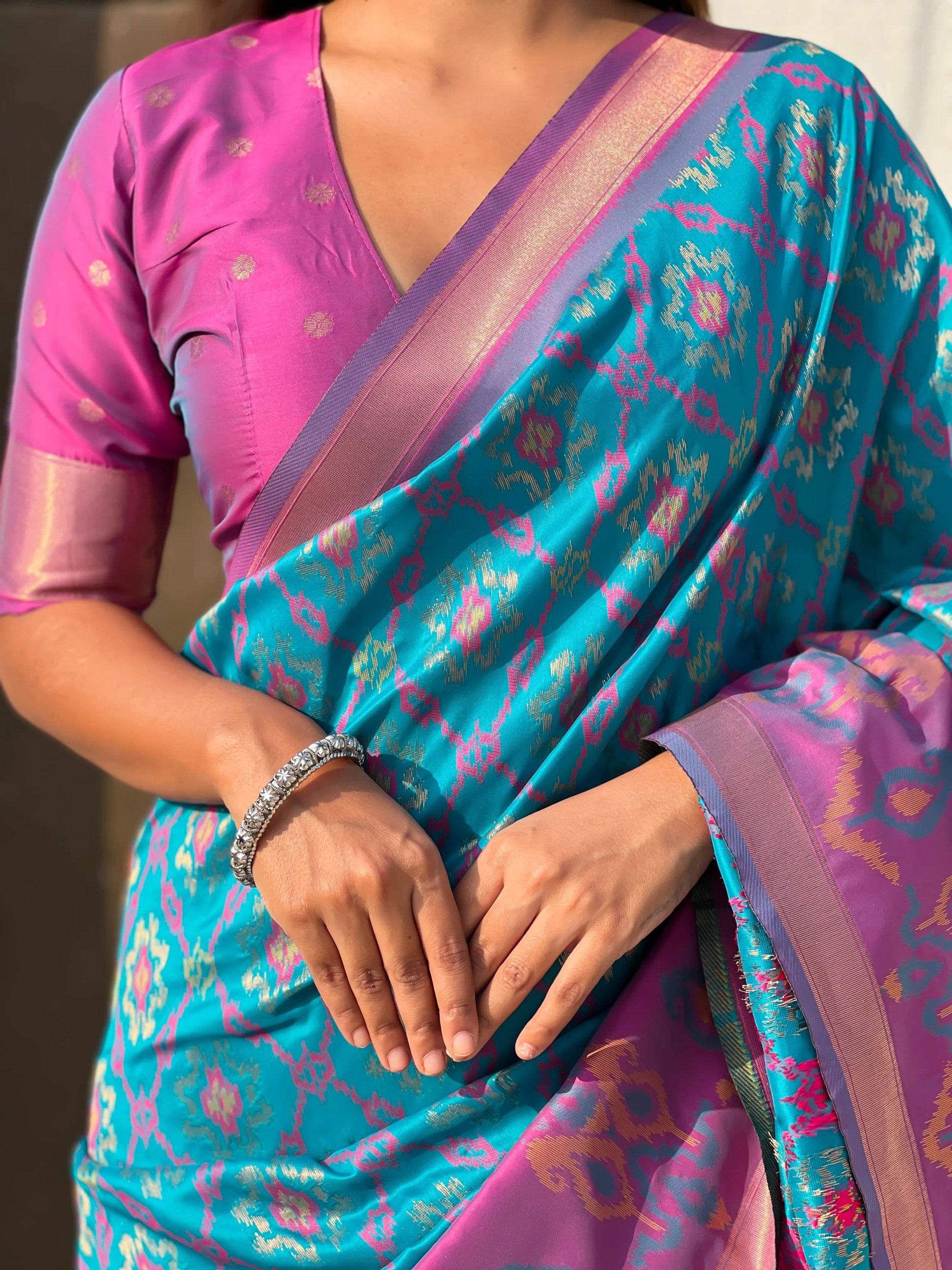 Satrangi Ikkat Patola Silk Saree with Zari Woven Pallu in Surat