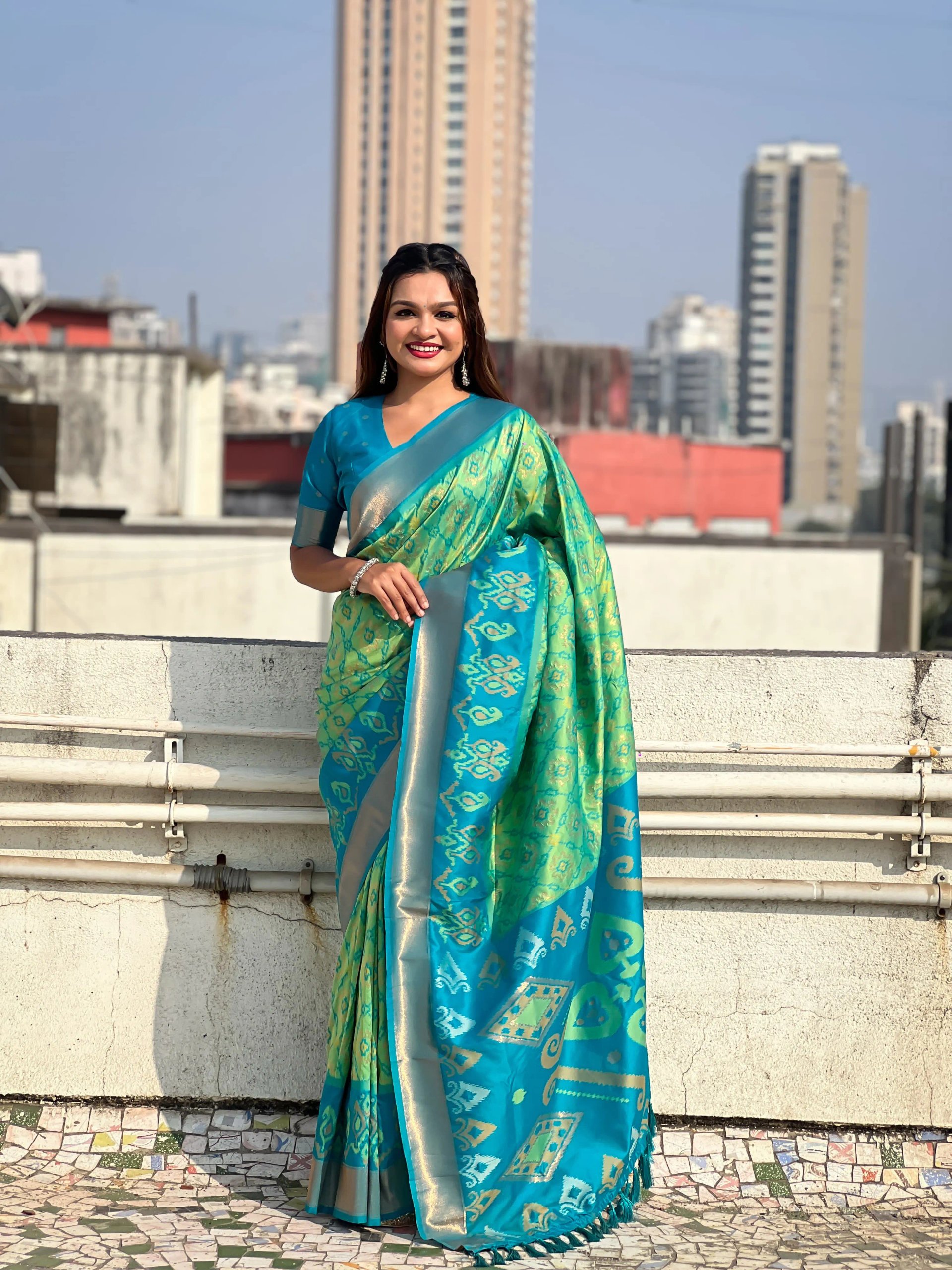 Satrangi Ikkat Patola Silk Saree with Zari Woven Pallu in Surat