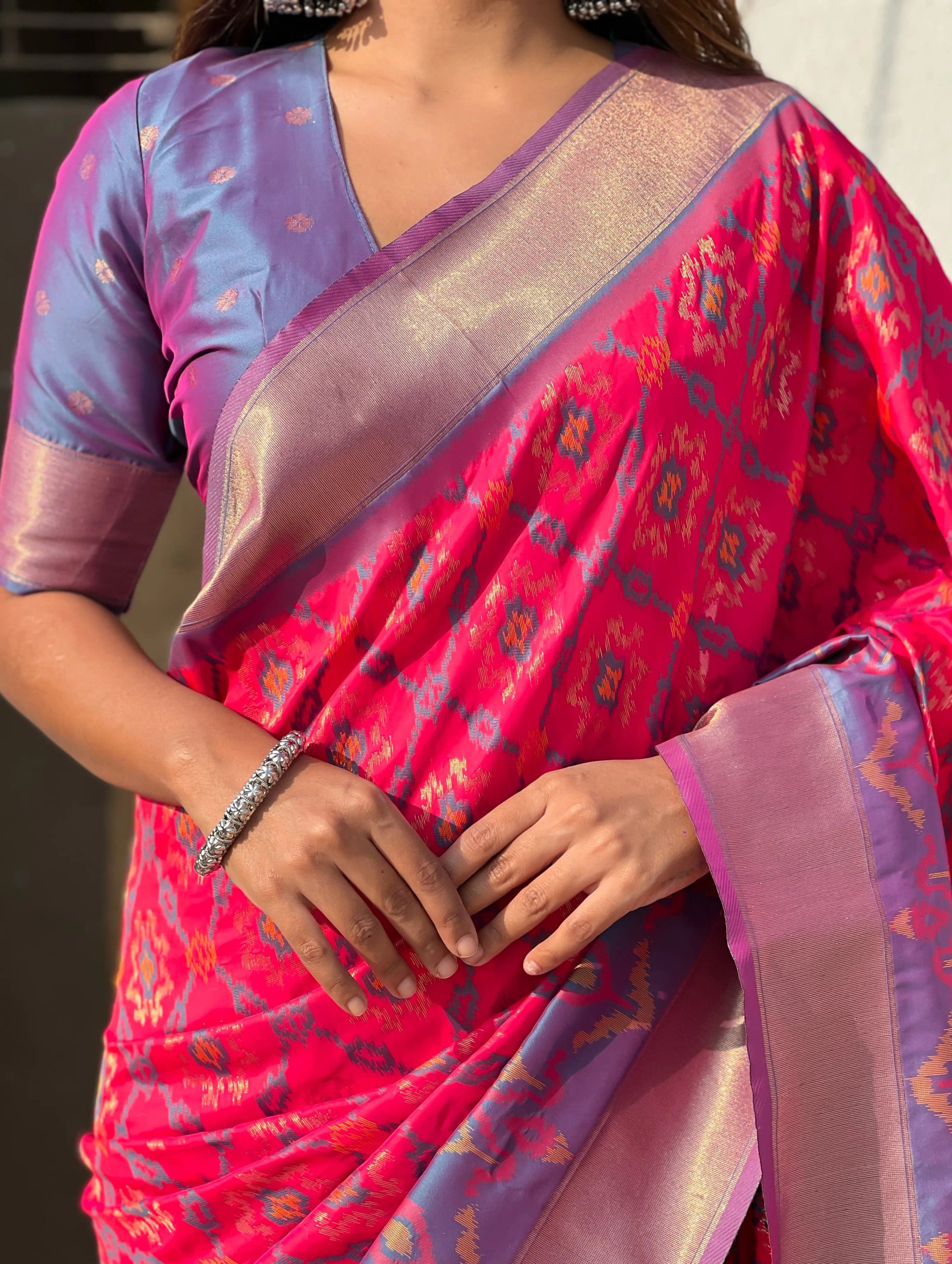 Satrangi Ikkat Patola Silk Saree with Zari Woven Pallu in Surat