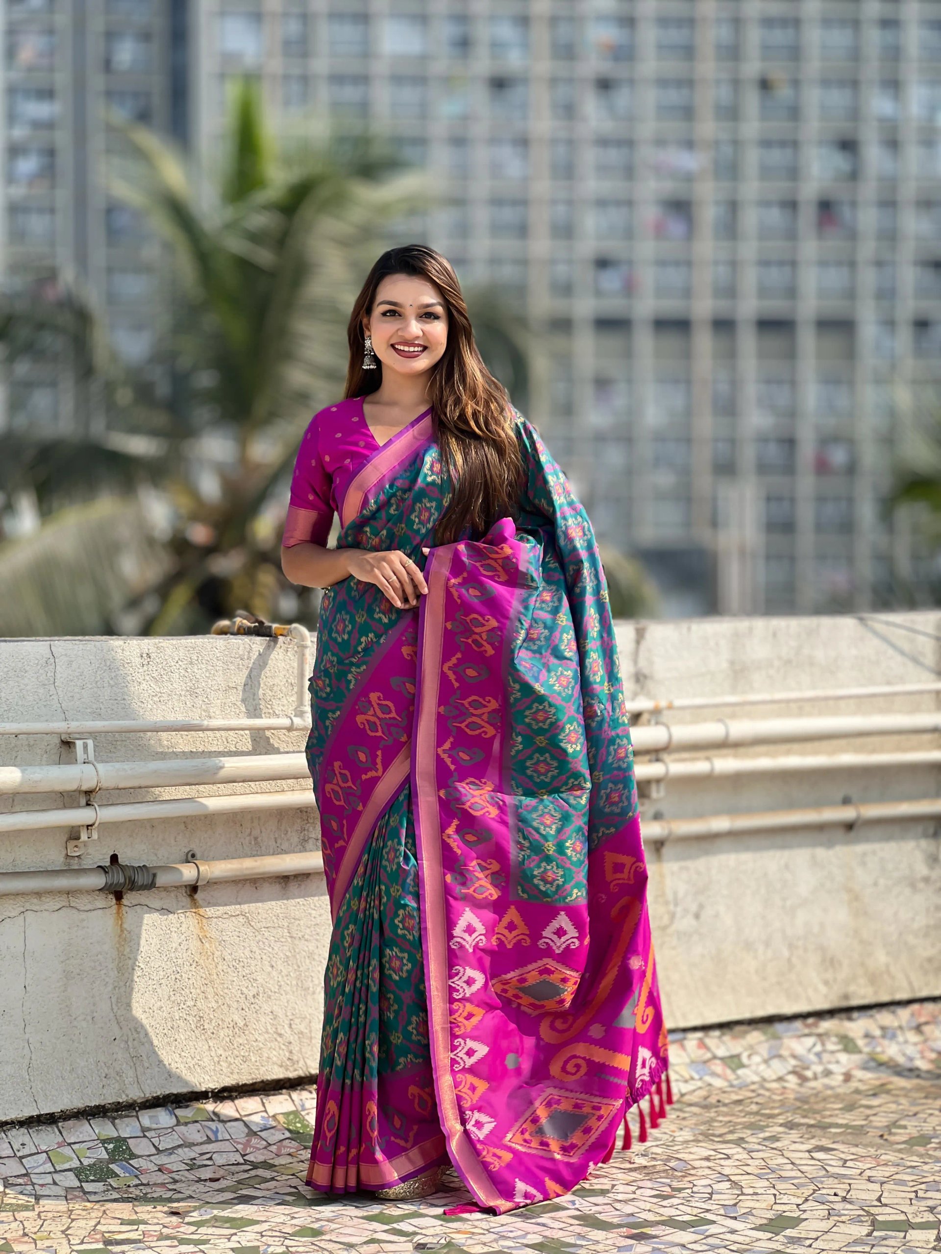 Satrangi Ikkat Patola Silk Saree with Zari Woven Pallu in Surat