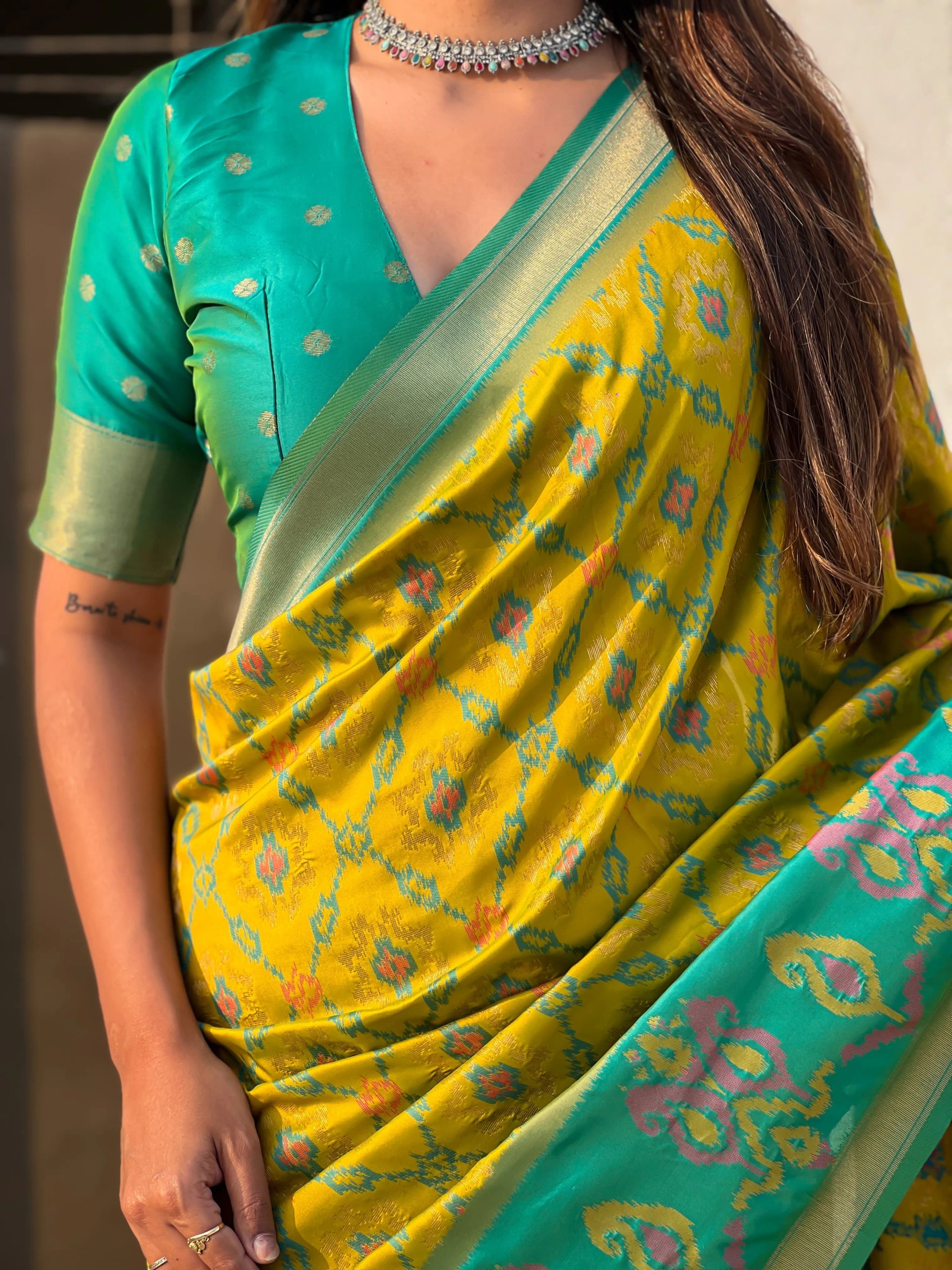 Satrangi Ikkat Patola Silk Saree with Zari Woven Pallu in Surat