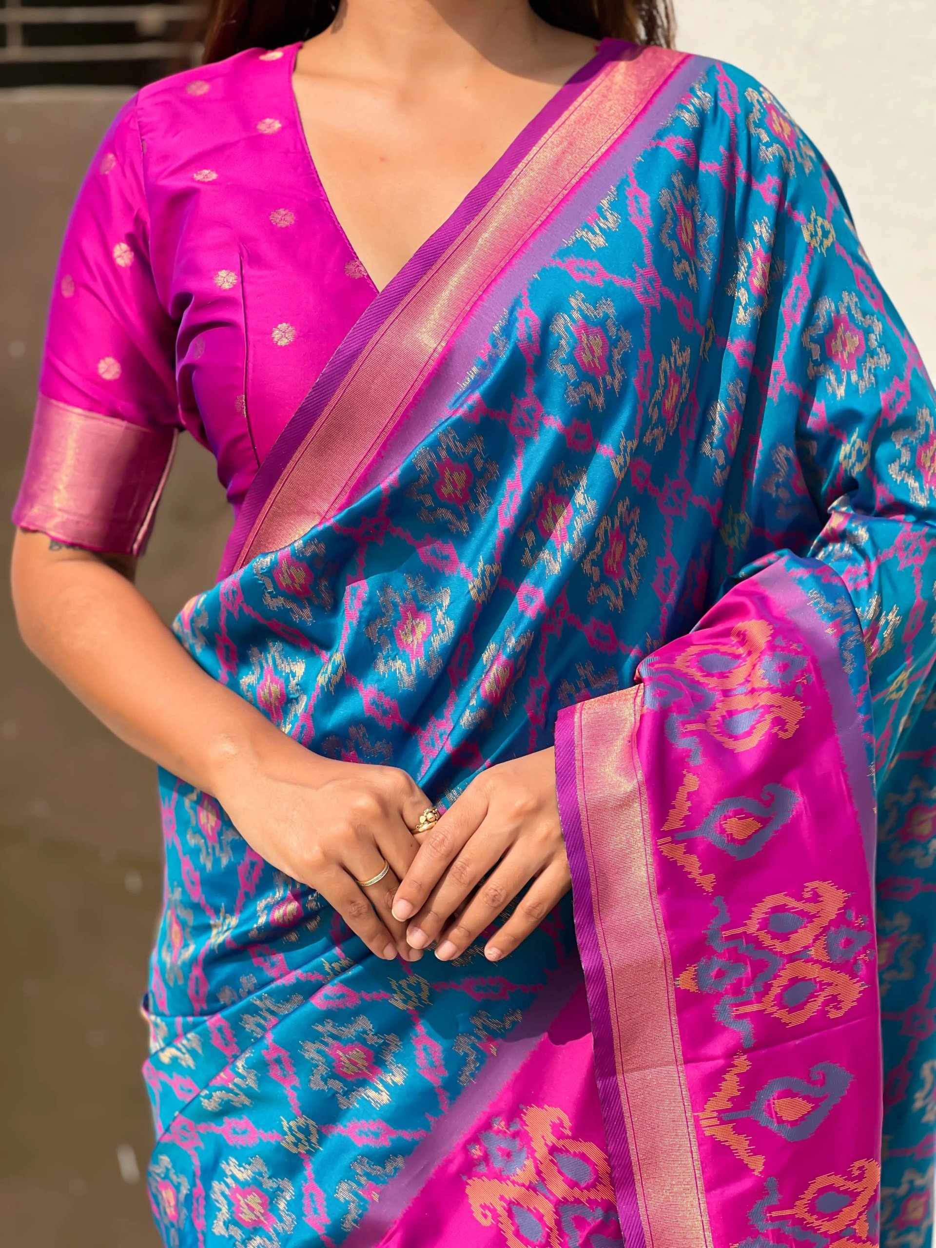 Satrangi Ikkat Patola Silk Saree with Zari Woven Pallu in Surat