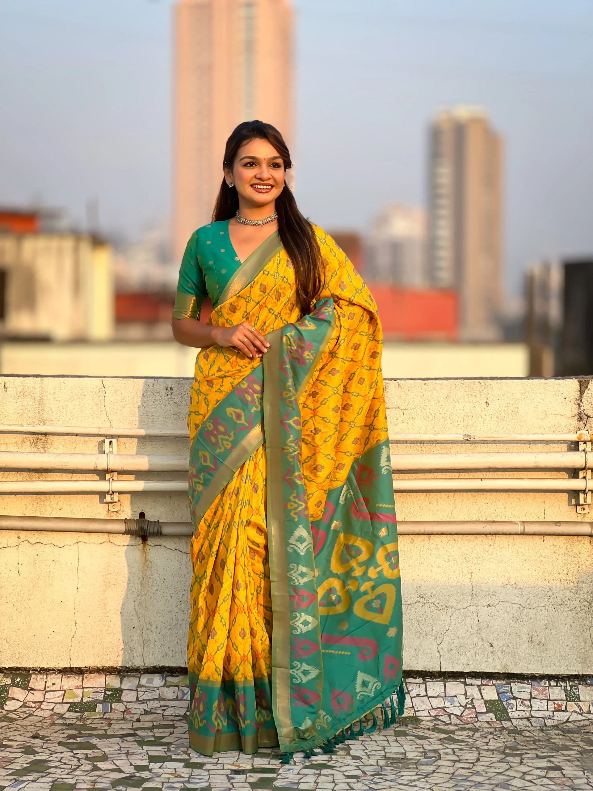 Satrangi Ikkat Patola Silk Saree with Zari Woven Pallu in Surat