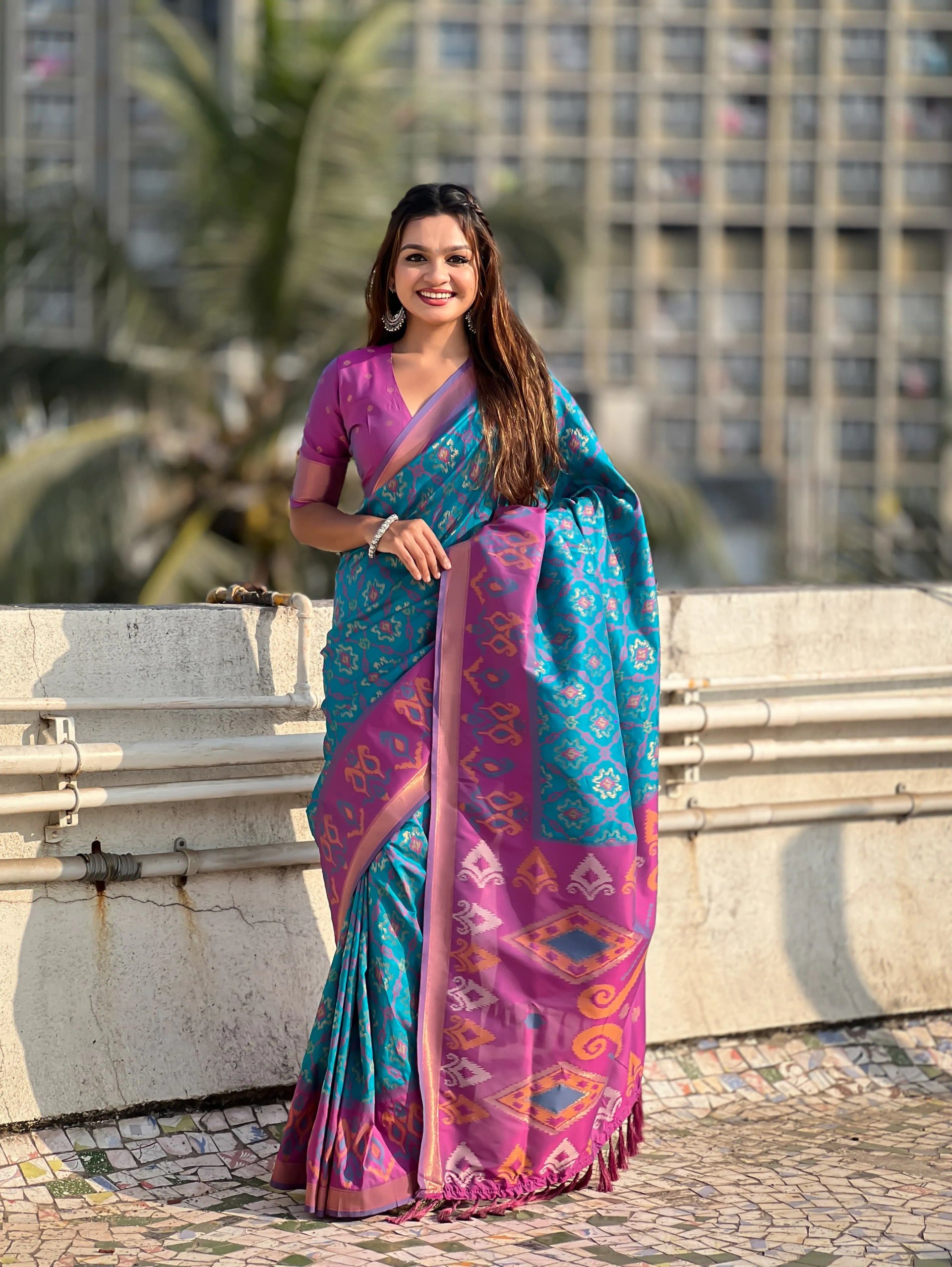 Satrangi Ikkat Patola Silk Saree with Zari Woven Pallu in Surat