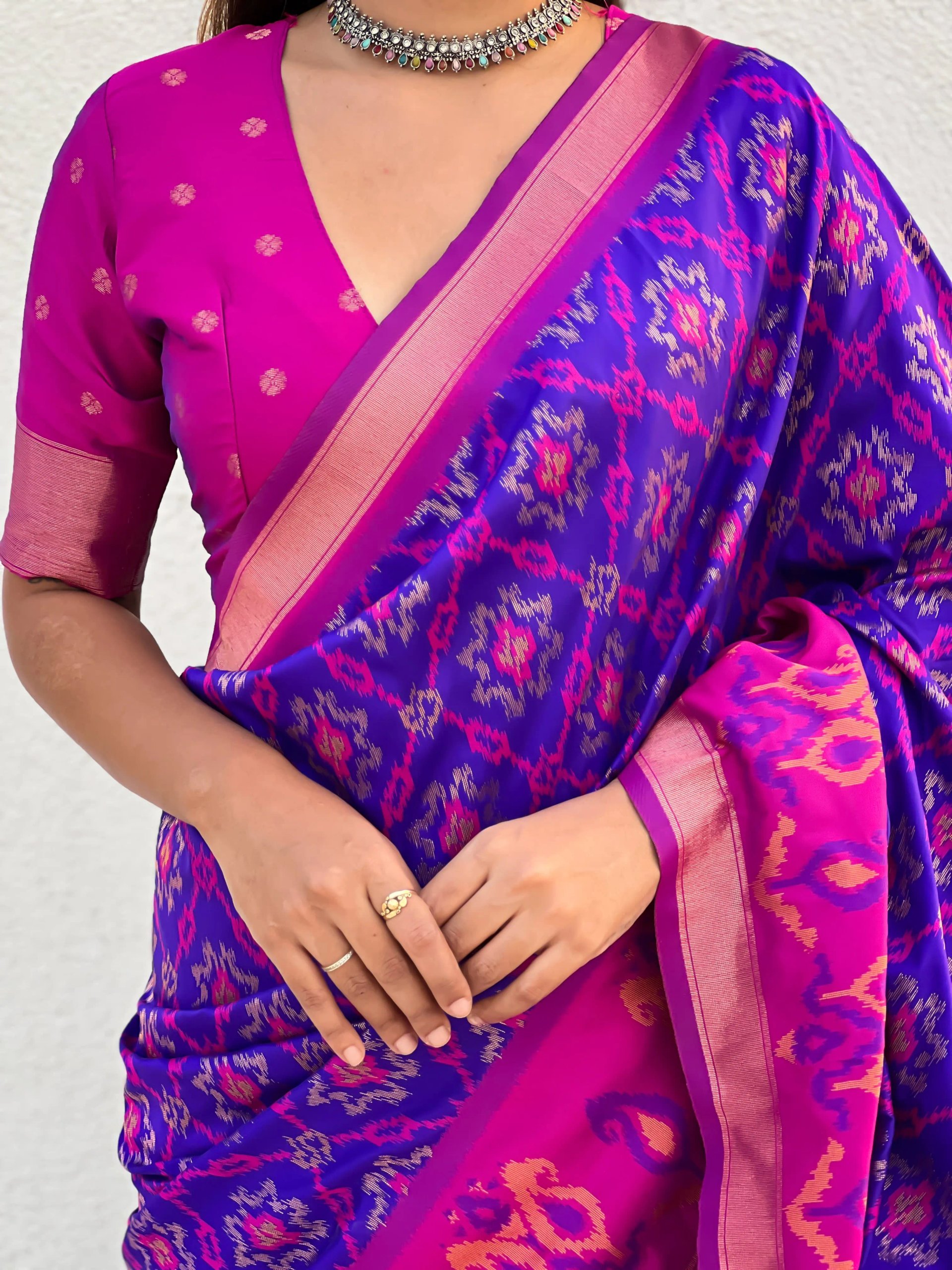 Satrangi Ikkat Patola Silk Saree with Zari Woven Pallu in Surat