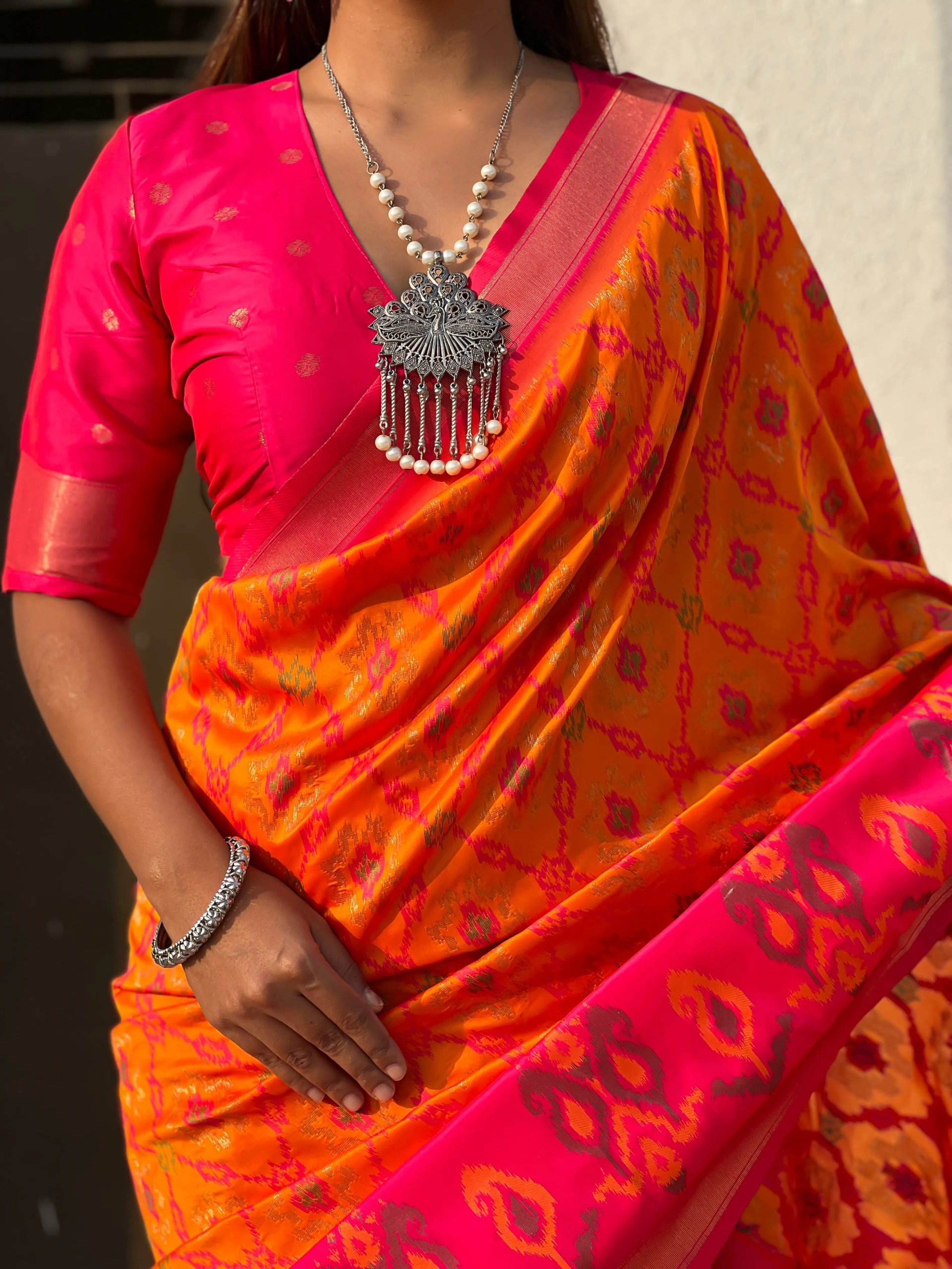 Satrangi Ikkat Patola Silk Saree with Zari Woven Pallu in Surat