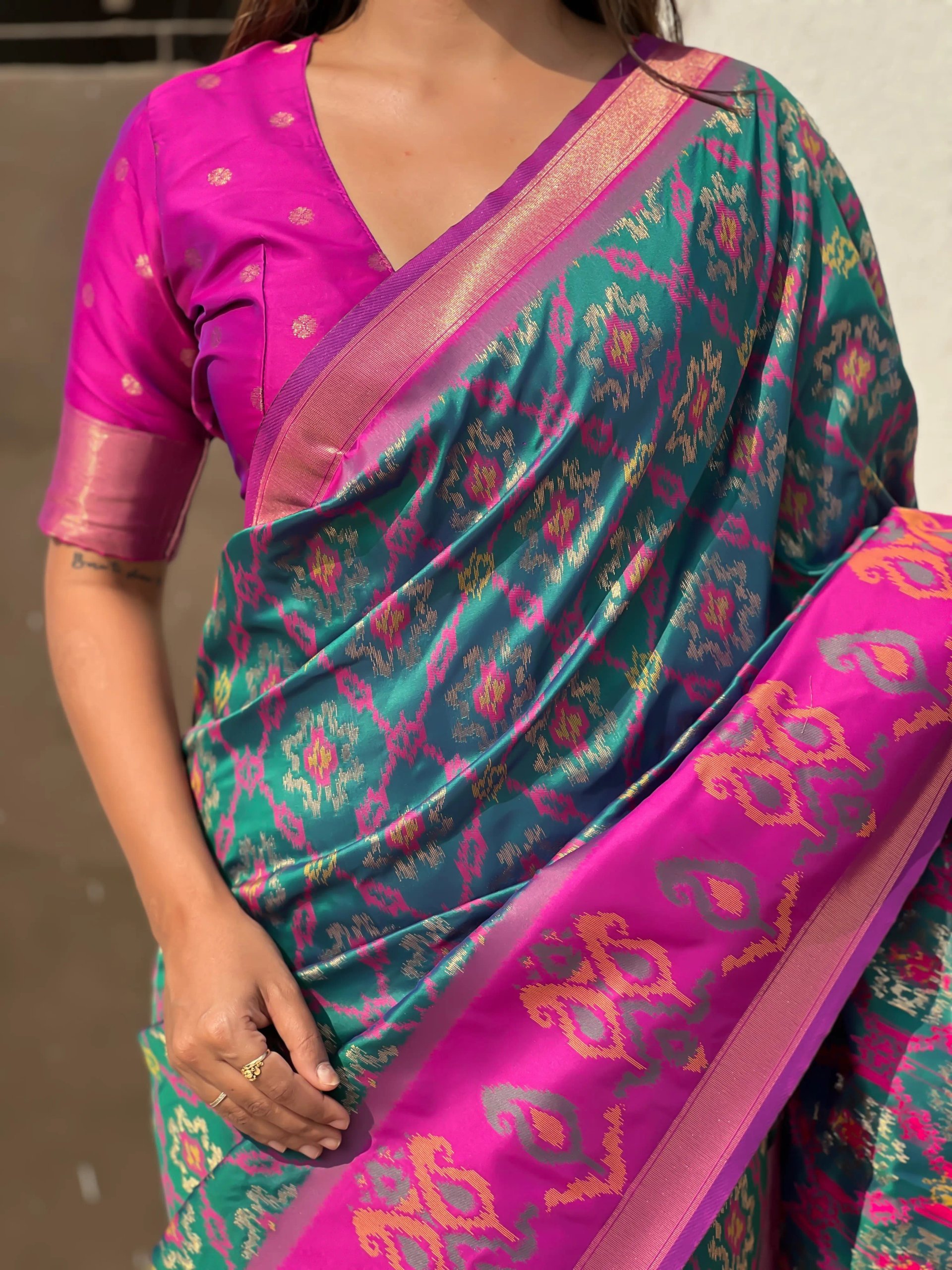 Satrangi Ikkat Patola Silk Saree with Zari Woven Pallu in Surat